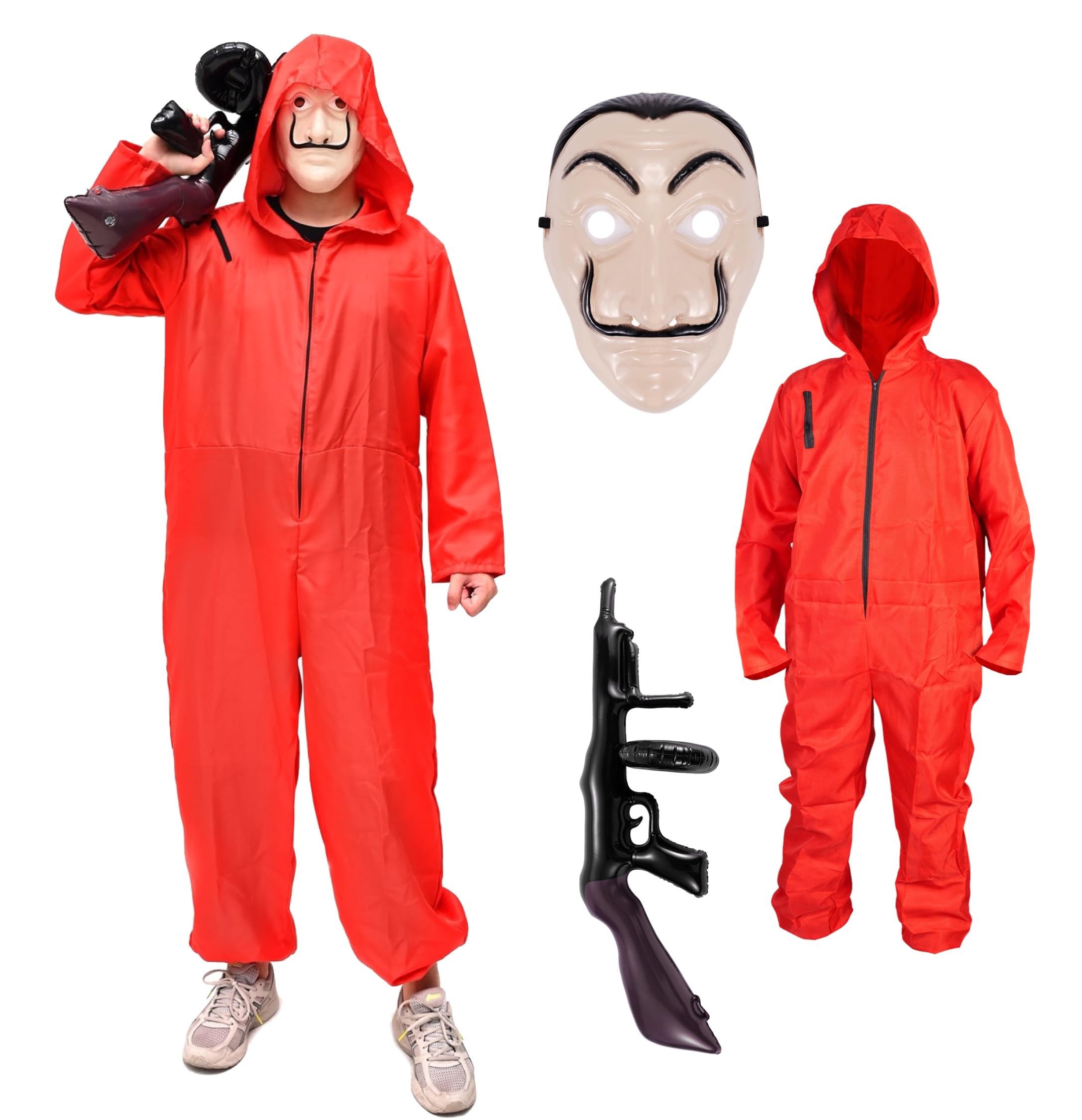 FASCHINFEVER Kostüm Haus des Geldes Kostüm Set - 3 in 1 Set Halloween Kostüm Herren Maske