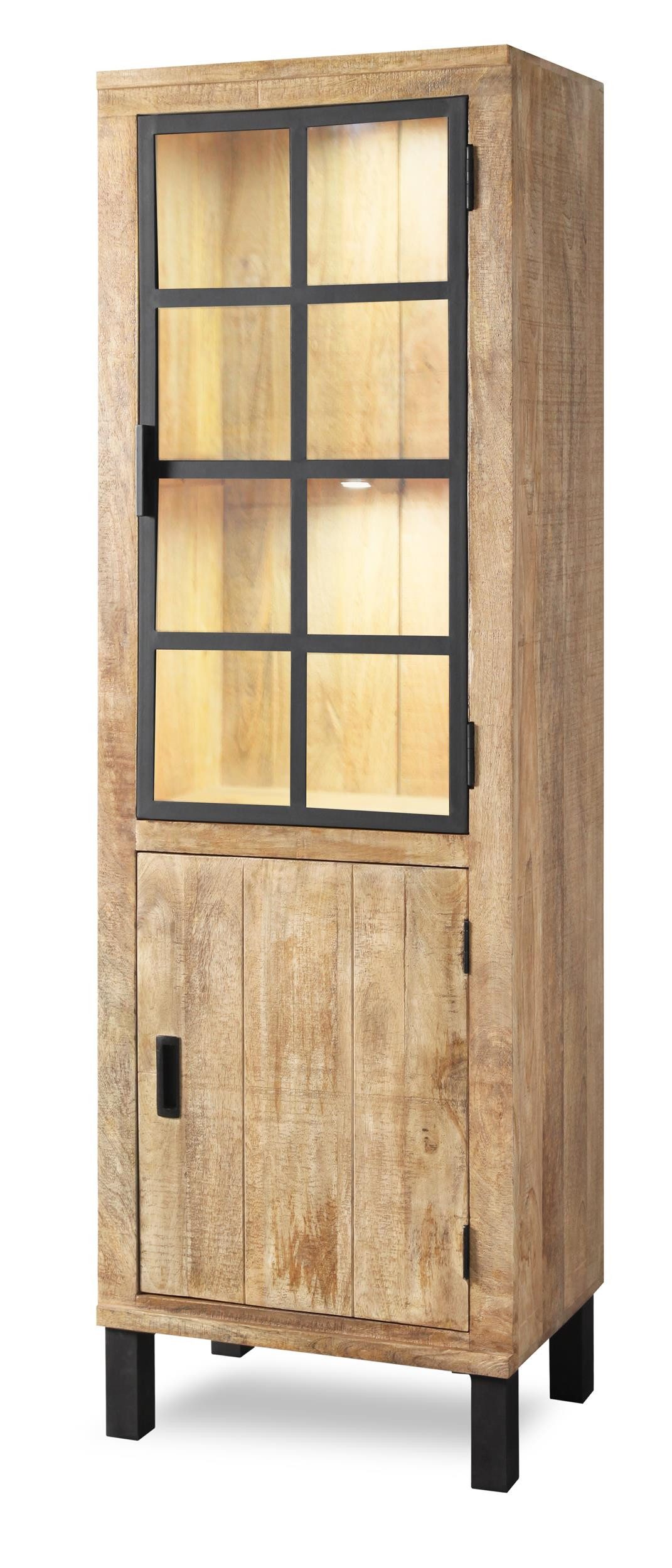 WOLF MÖBEL Vitrine KALI Vitrine mit 1 Holz- / 1 Glastür / Licht (60 x 40 x 180)