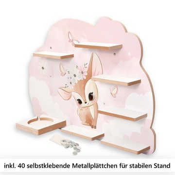 Kreative Feder Wandregal MUSIKBOX-REGAL Reh mit Blumenkranz, für TONIE-BOX und TONIES inkl. 40 Metallplättchen
