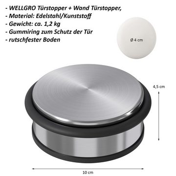 Wellgro Türstopper Edelstahl Türstopper 1,2 kg + Wand Türstopper, ohne Bohren