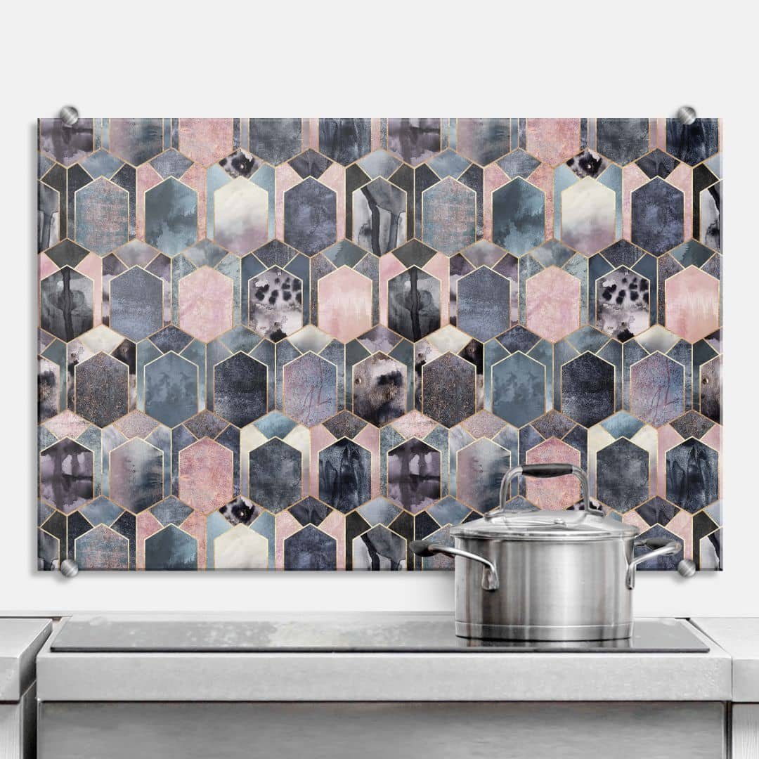 K&L Wall Art Spritzschutz Glas Feng Shui Deko Küchenrückwand abstrakt Rosa Blau
