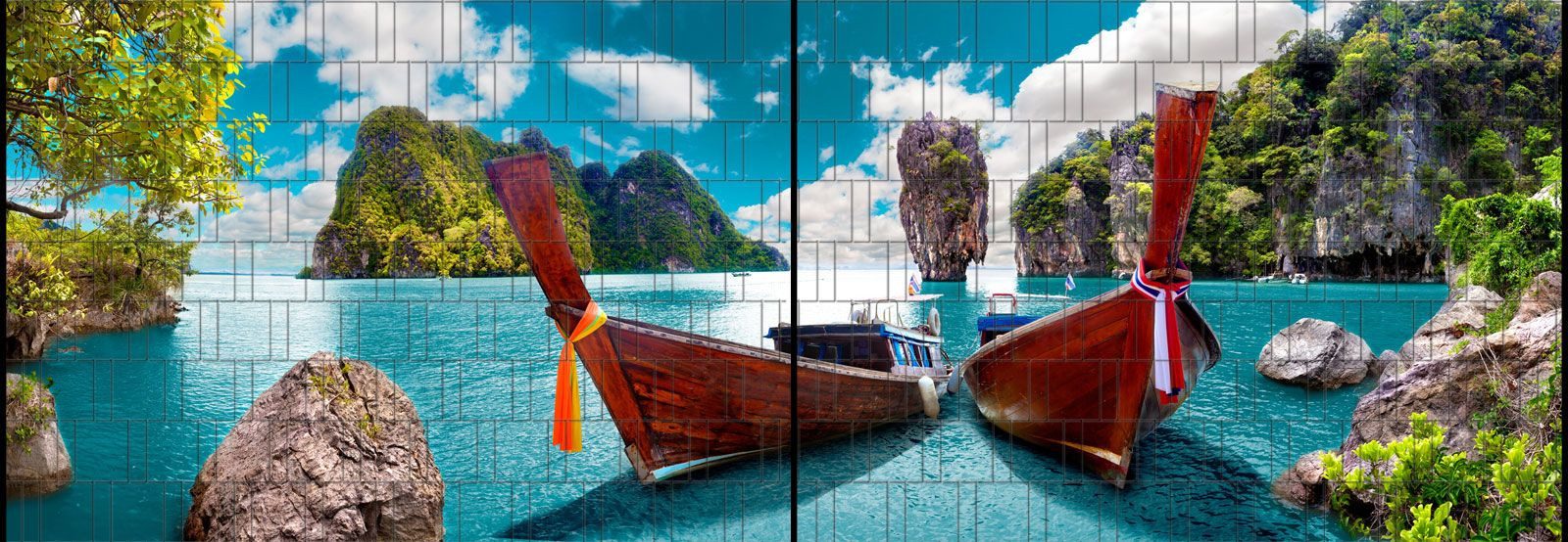 zaunzu Sichtschutzstreifen Boote XL - Bedruckter Panorama Sichtschutz 5,0m x 1,8m, (2 Rollen, Motivdruck Panorama Sichtschutzstreifen), Fotodruck für zwei Doppelstabgitter