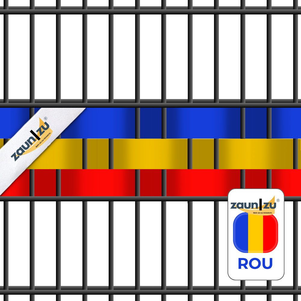 Thumbnail - zaunzu Sichtschutzstreifen Fanartikel für Rumänien Doppelstabmatten Volle Streifenbreite GELOCHT, (1 Set, PP Laserstreif...