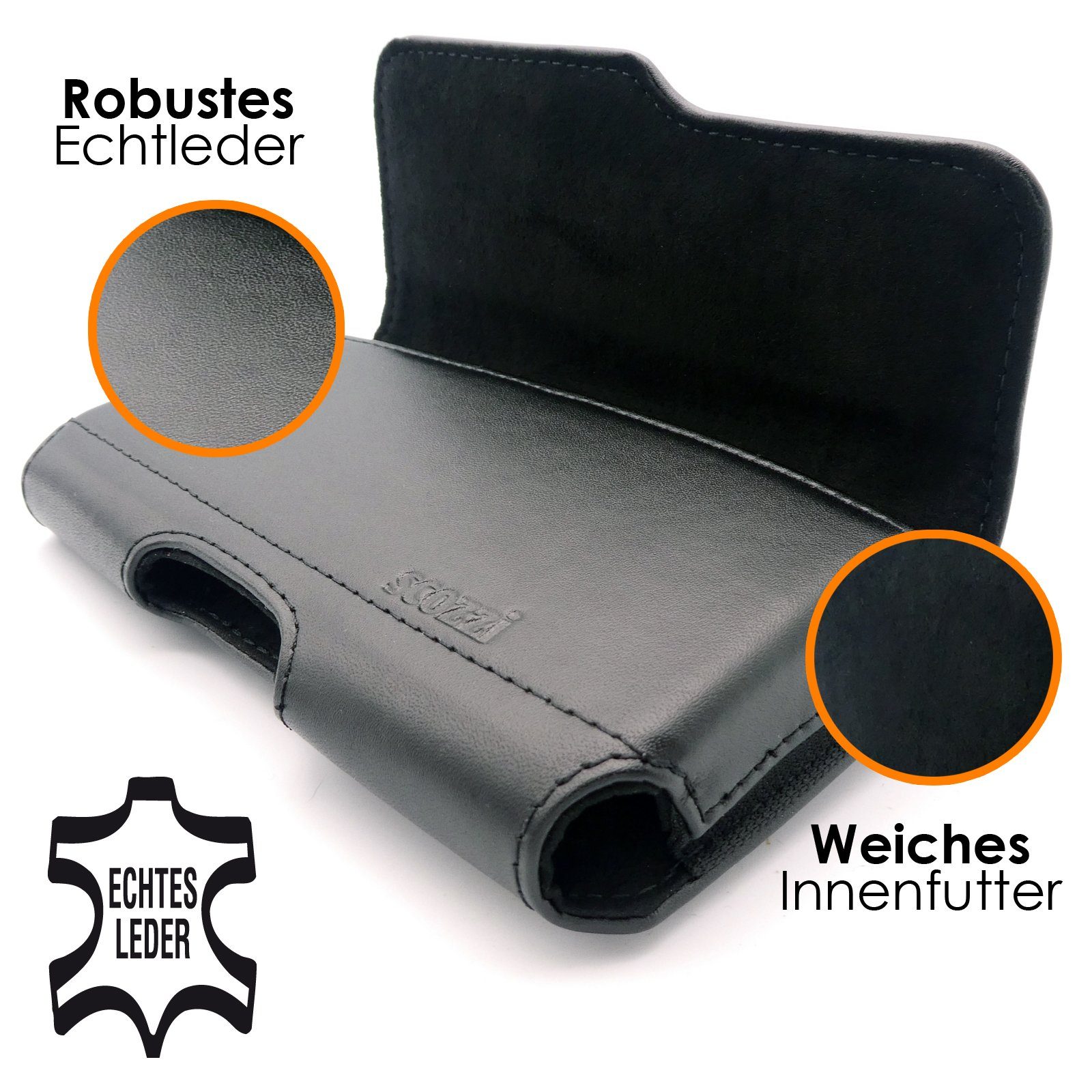 scozzi Handytasche Gürtel Echt Leder Handy Gürteltasche Tasche Handyhalterung Universal