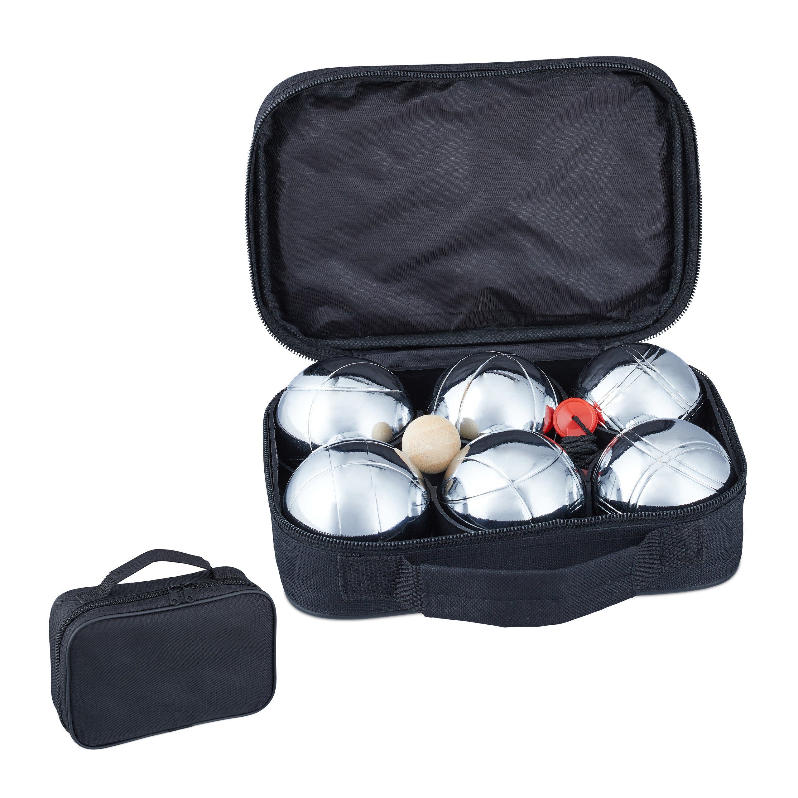 relaxdays Spielball 2 x Boule Set Metall 6 Kugeln