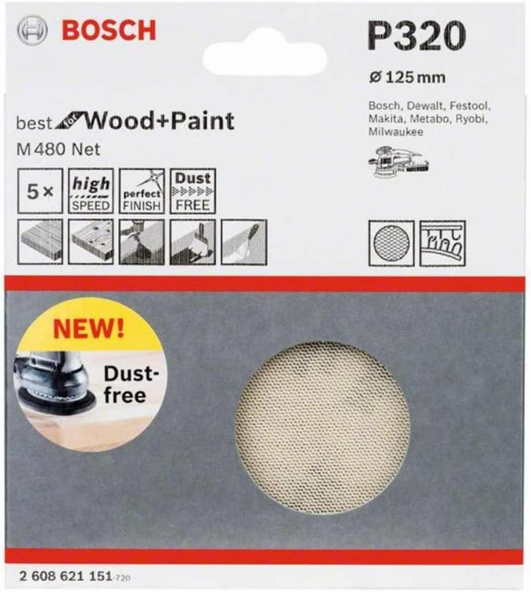 BOSCH Bohrfutter Bosch Professional 5 Stück Schleifblatt M480 P320 Wood and Paint Ø