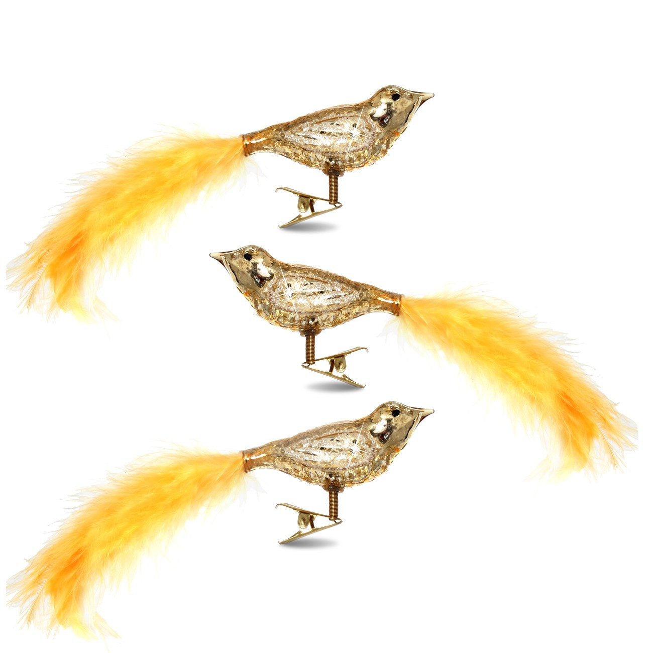 SIKORA Christbaumschmuck Clip Vogel 3er Set besondere Weihnachtskugel Glas Anhänger – BS351, Christbaumschmuck Deko - traditionell, witzig & außergewöhnlich