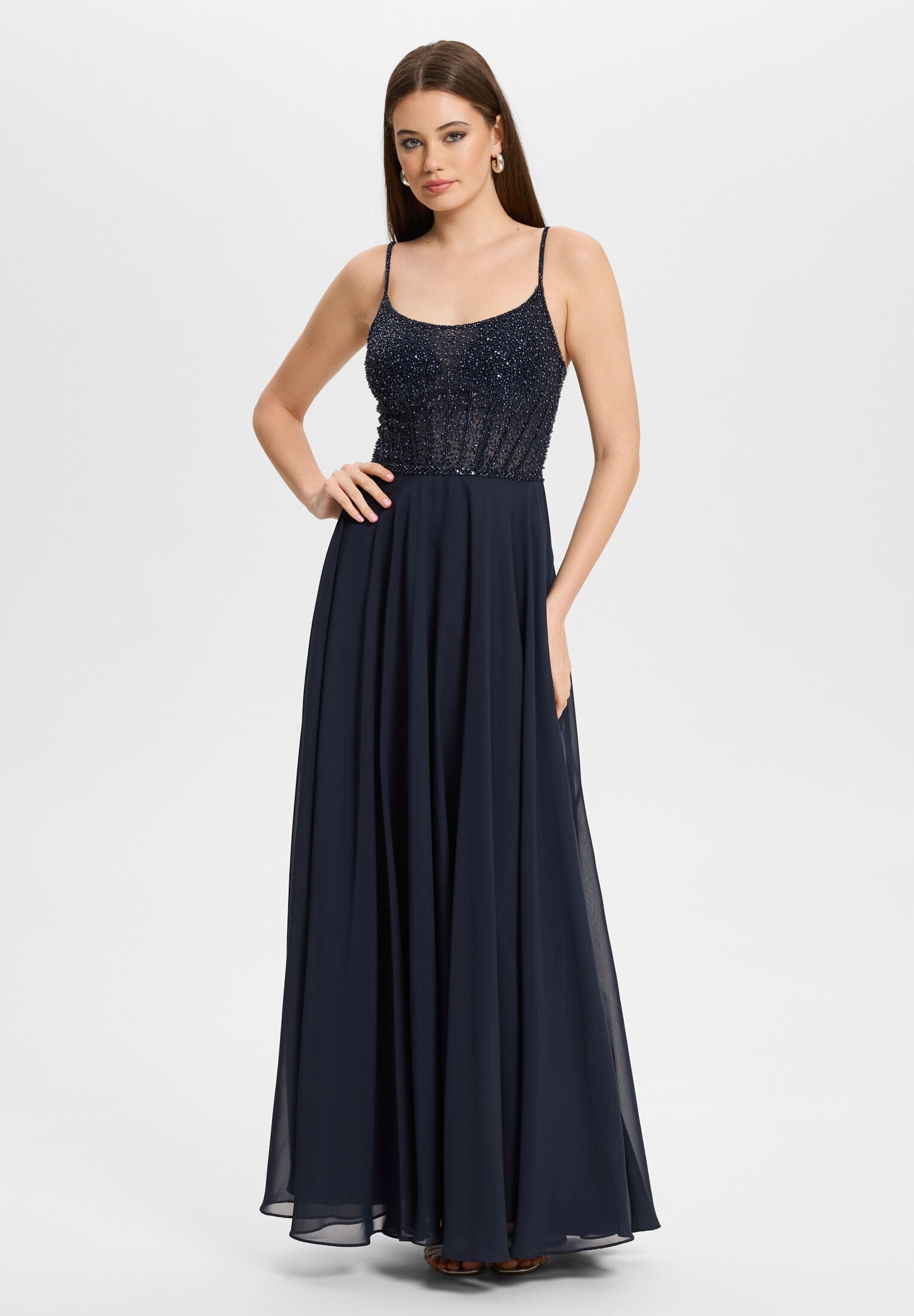 Hey Kyla Abendkleid - Chiffonkleid mit besticktem Top Taillierter Schnitt mit ausgestelltem Rockteil