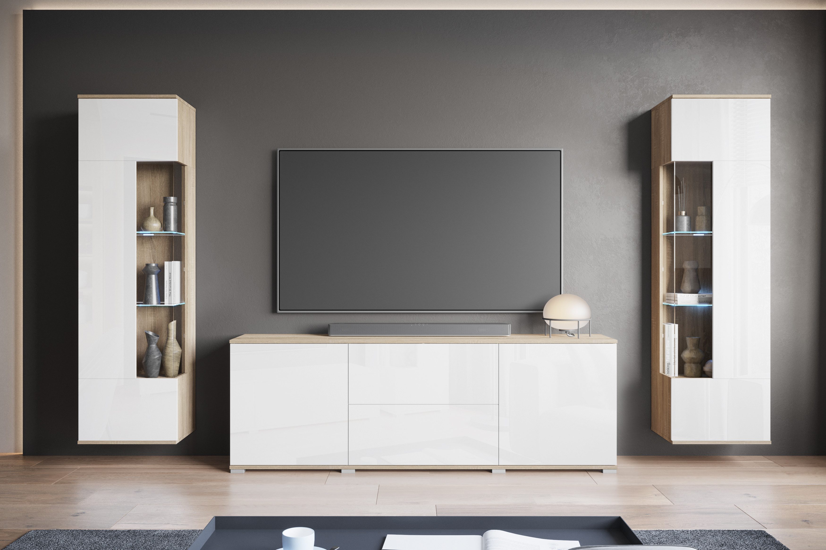 INOSIGN Wohnwand "KENIA", (Komplett-Set, 3 St.), Vitrinen mit Eckverglasung günstig online kaufen
