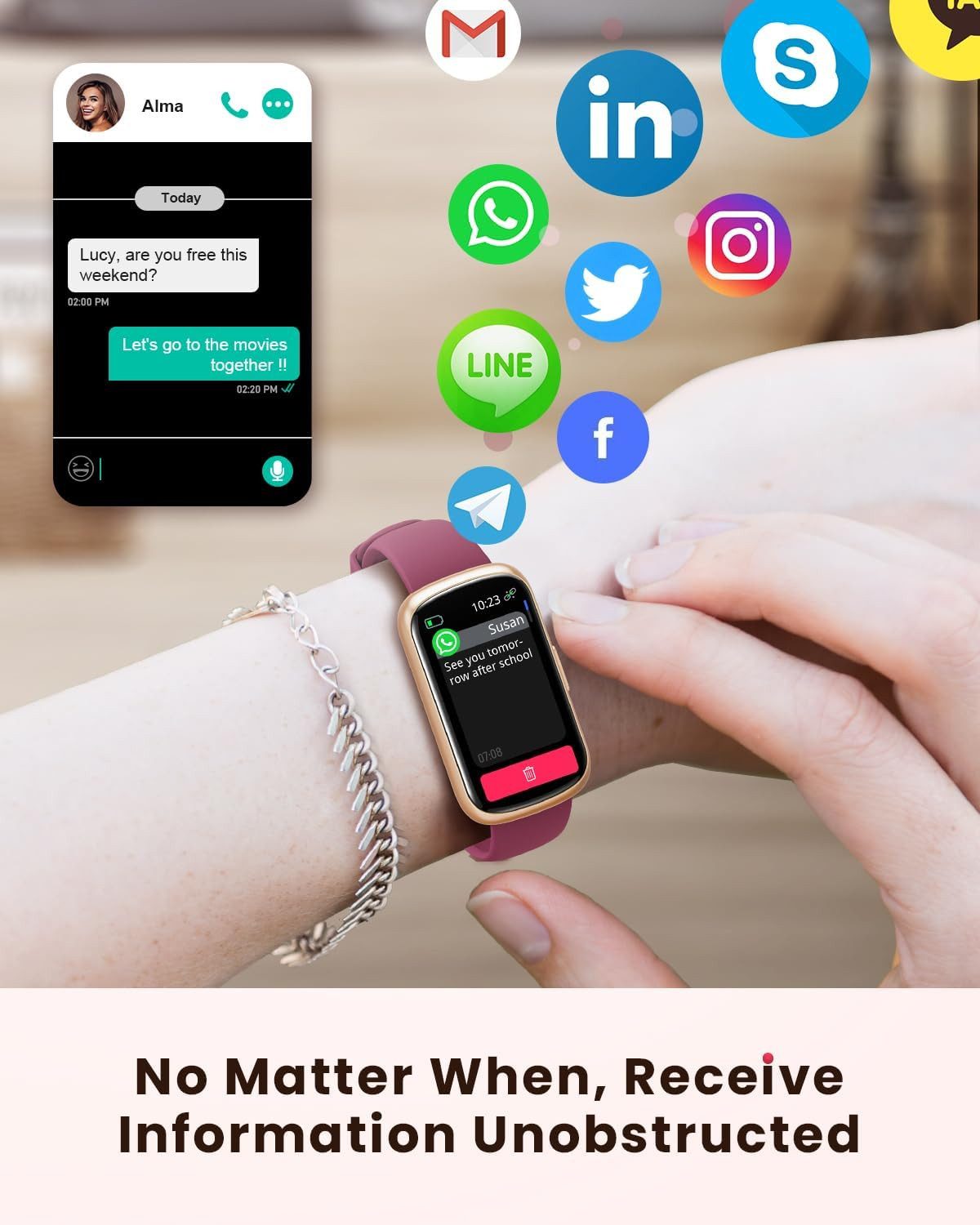 Sanorum CS5 Smartwatch (3,7 cm, android ios), Leichte Smartwatch für Damen mit Sport- und Gesundheitsfunktionen