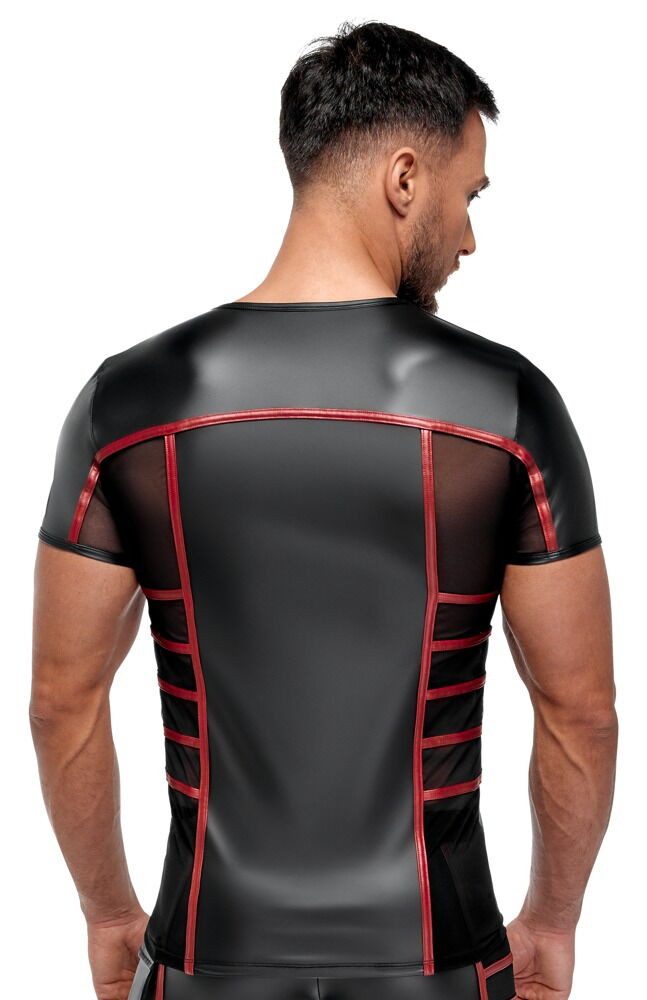 NEK Muskelshirt Shirt halb transparent halb Wettlook - schwarz, rot (1-tlg) Schwarzer Mattlook mit Feinnetz-Einsätzen seitlich