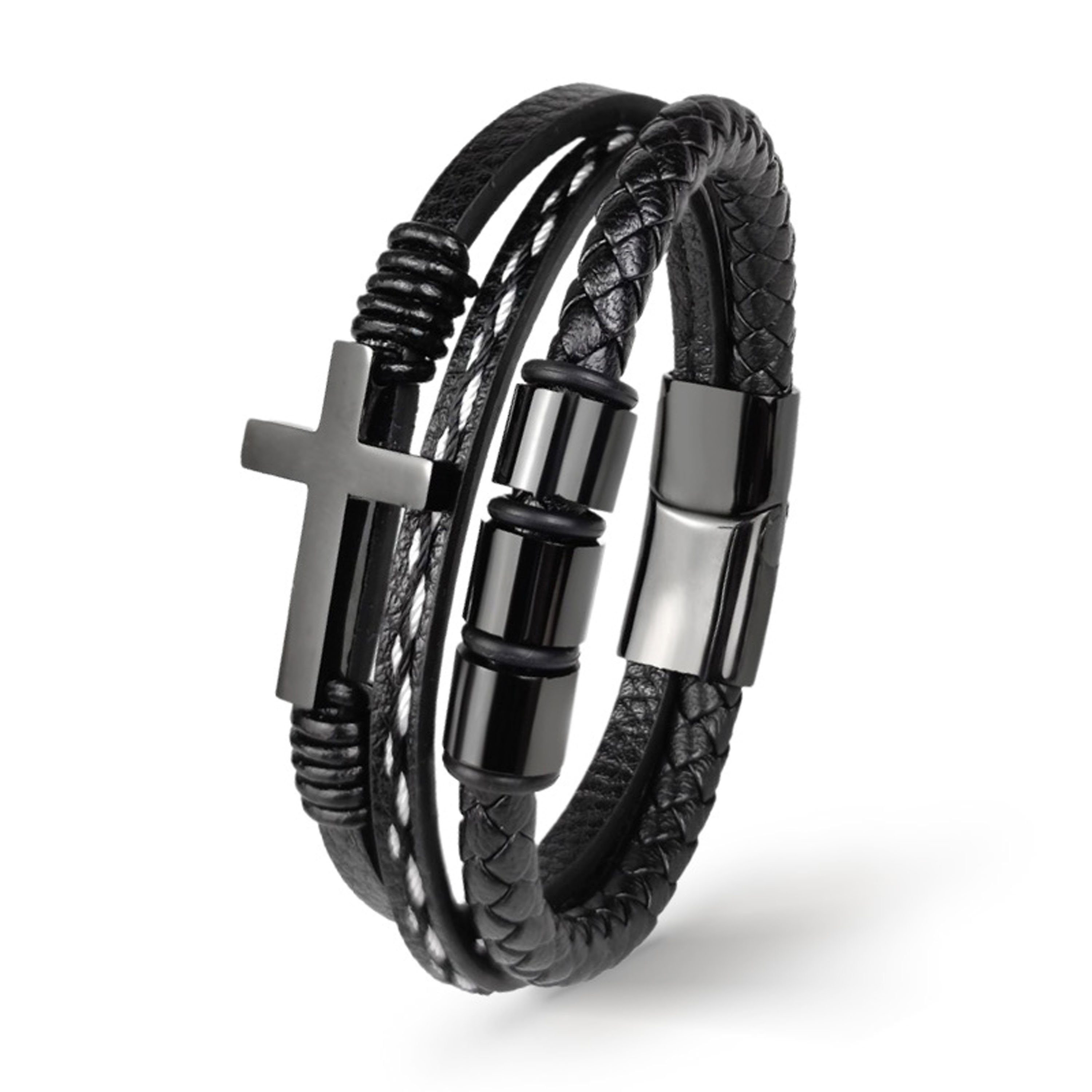 UNIQAL.de Lederarmband Lederarmband Herren mit Kreuz "BLESSING" Jesus Kreuz geflochten (Echtleder, Edelstahl, Casual Style, handgefertigt)