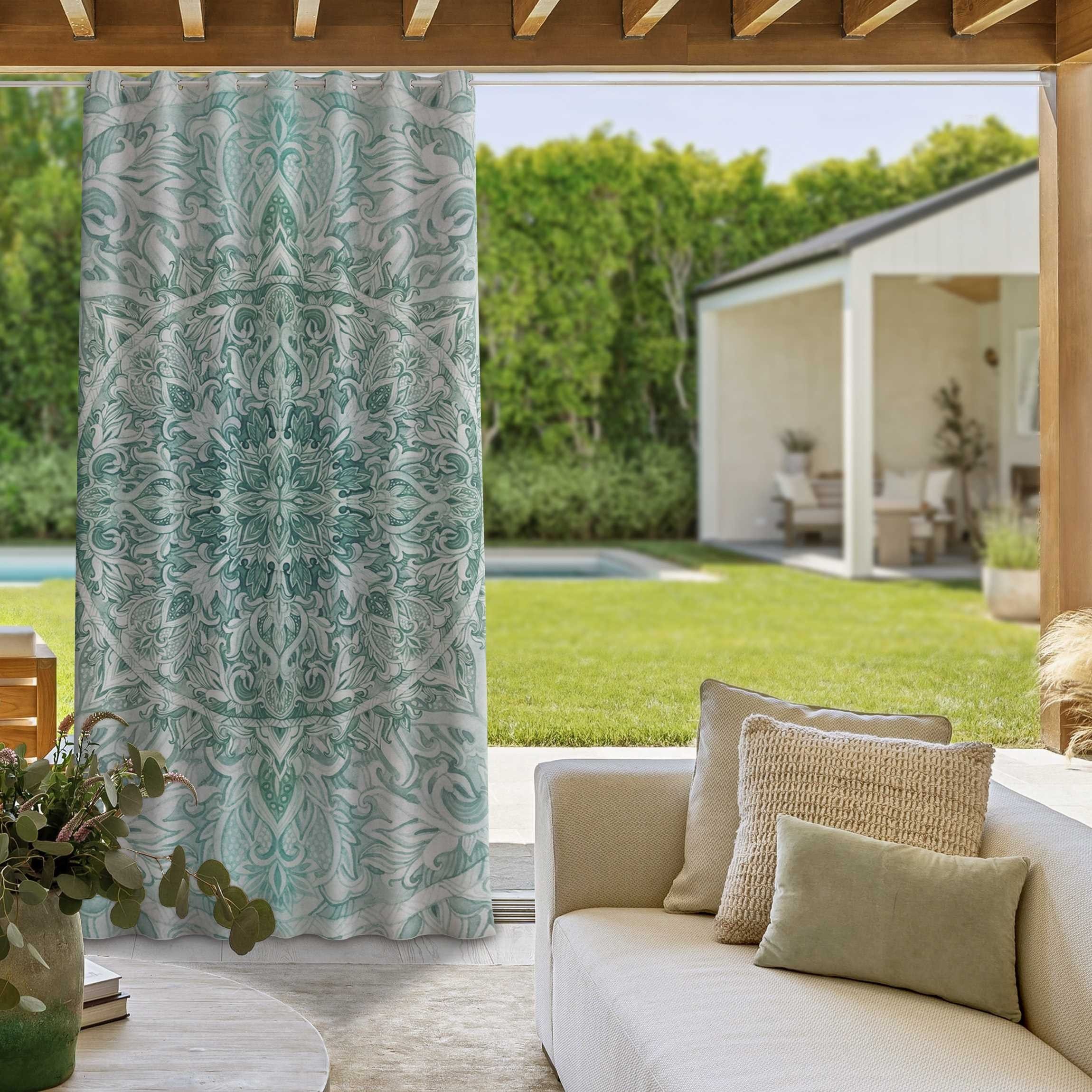 Bilderdepot24 Outdoorvorhang Wetterfest Gardinen Spirituell Mandala Aquarell Ornament Muster Türkis (1 St), Ösen, blickdicht, Outdoor-geeigneter Vorhangstoff 370 g/m², Outdoor Vorhang Balkon Terrasse Verdunkelungs Vorhänge Sonnenschutz