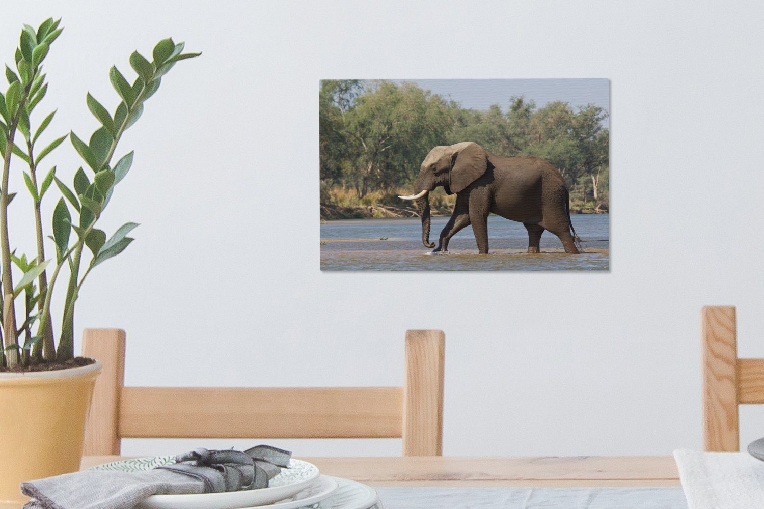 National Wanddeko, Sambesi-Fluss (1 30x20 im Elefant Lower OneMillionCanvasses® überquert Park, St), den Wandbild Leinwandbilder, Aufhängefertig, Ein Leinwandbild Zambezi cm