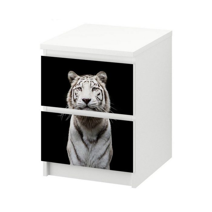 MyMaxxi Möbelfolie MyMaxxi - Klebefolie Möbel kompatibel mit IKEA Malm Kommode - Motiv Weisser Tiger - Möbelfolie selbstklebend - Dekofolie Tattoo Aufkleber Folie - Raubkatze Fleischfresser