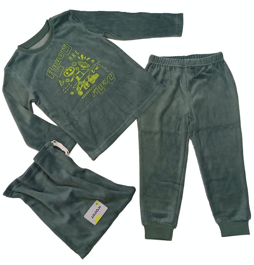 LOSAN Pyjama Losan Jungen Samt Schlafanzug lang Pyjama Robots grün (3 tlg)