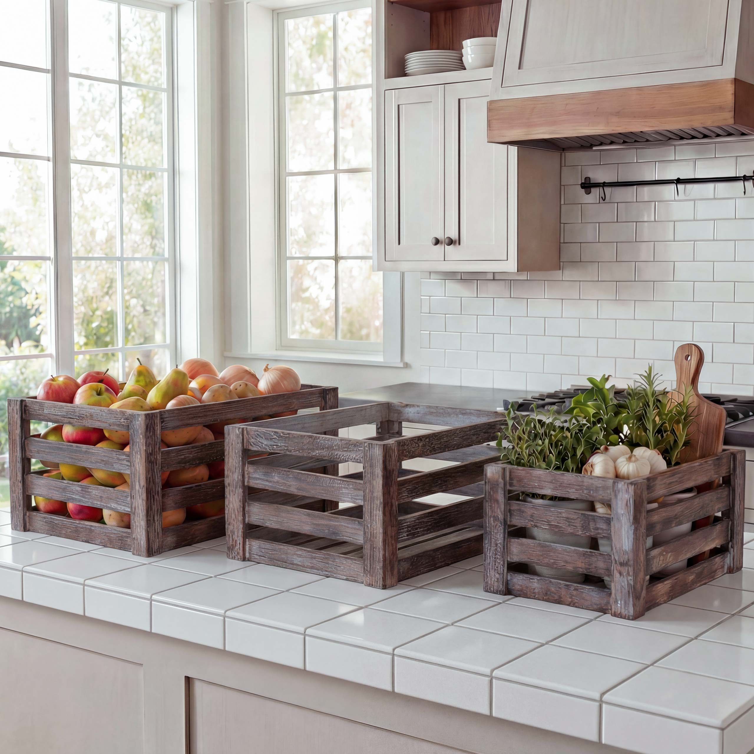 MCW Holzkiste MCW-C56 (Set, 3 St., 3er-Set), Drei verschiedene Größen, Ineinander stapelbar Dekorativ und praktisch