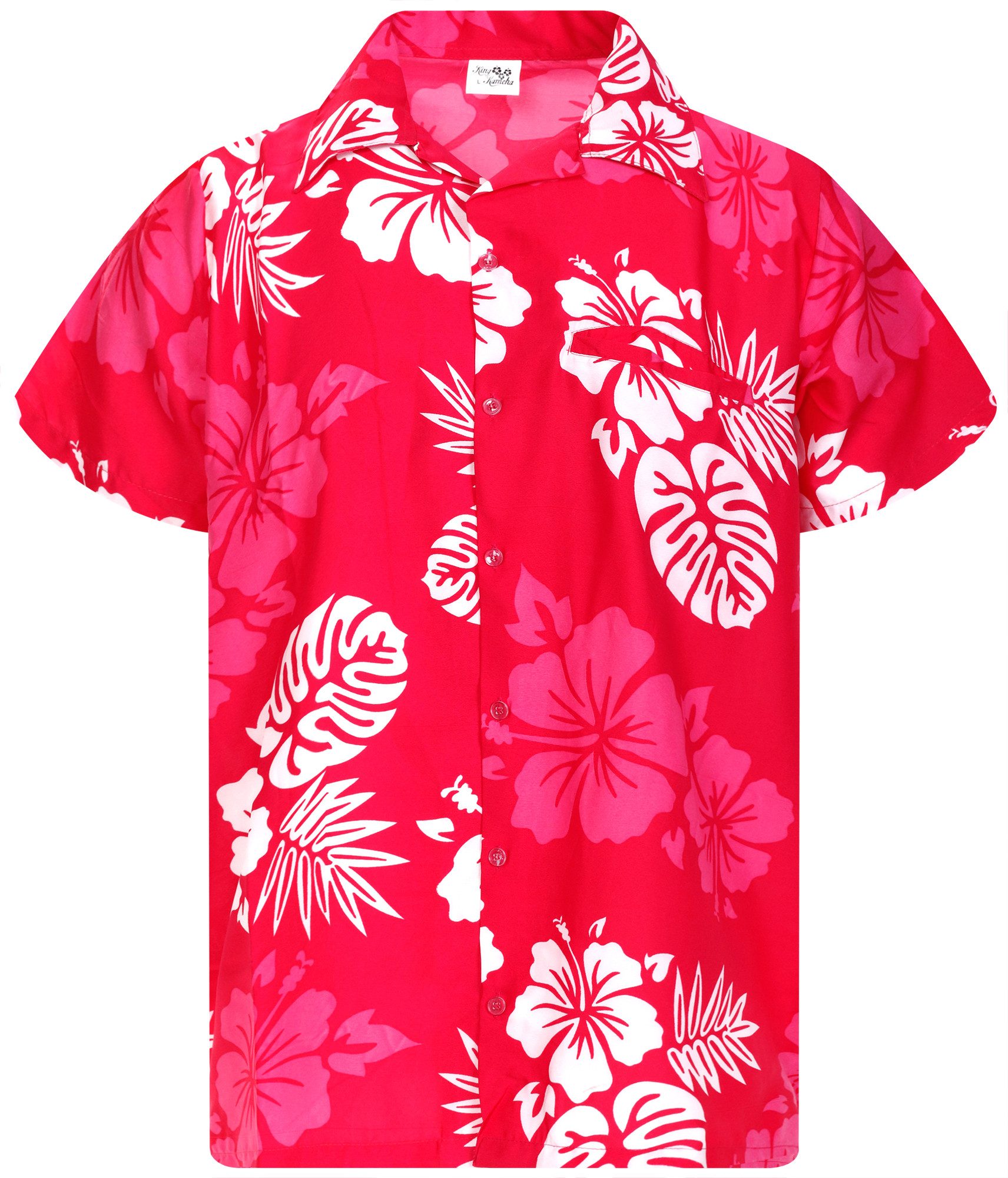 King Kameha Hawaiihemd Mono Hibiscus Funky Hawaii-Hemd Kurzarm Front-Tasche Stylish Unisex