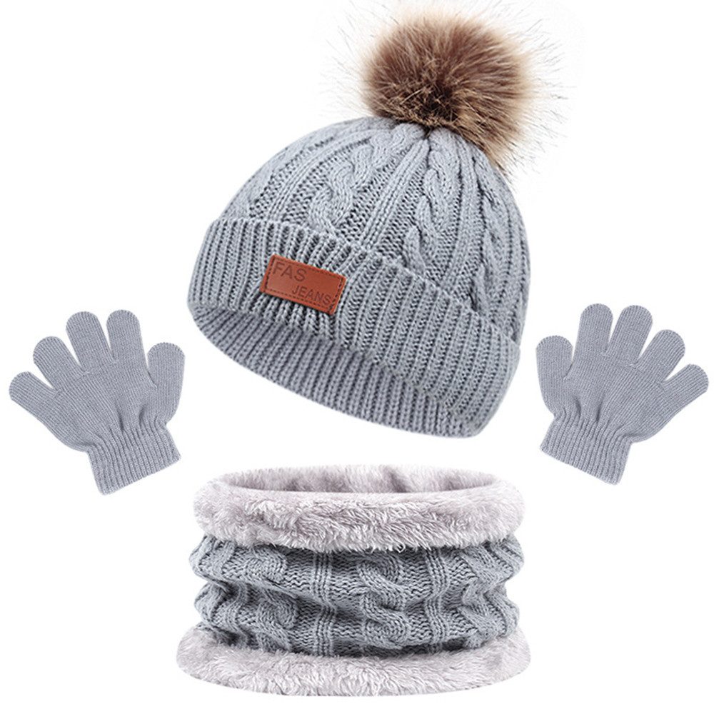 Coonoor Filzhut Kinder Strickmütze Winter Warme Schal Handschuhe Set für Kinder 1-5 Jahre