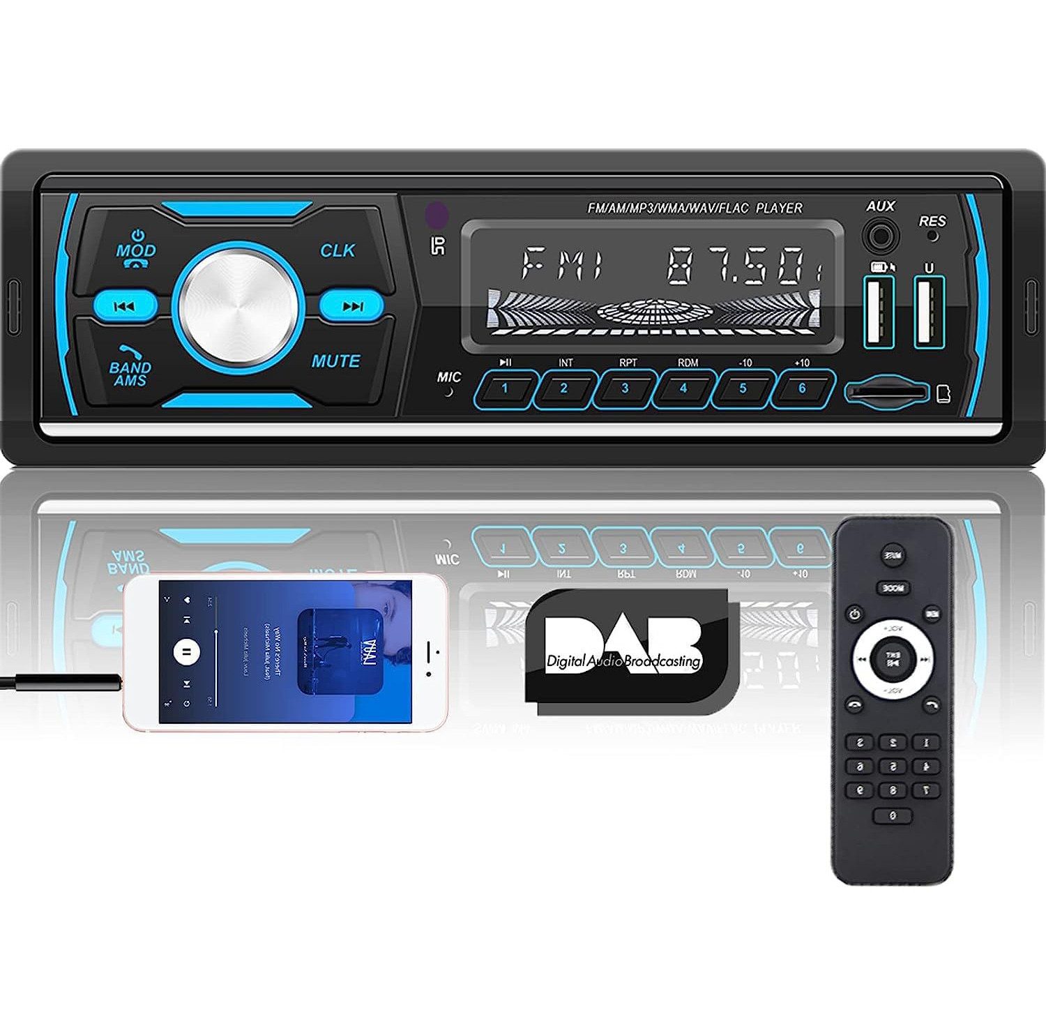 Hikity DAB+ Autoradio MP3 Car Player Freisprecheinrichtung 2 USB SD 1 DIN Autoradio (Fernsteuerung, AUX Input/SD/TF Card)