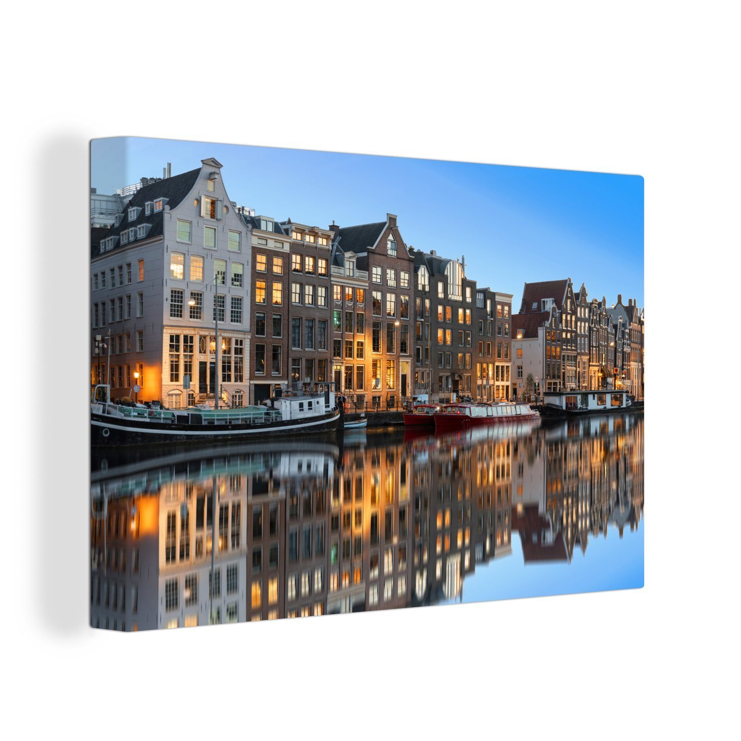 OneMillionCanvasses® Leinwandbild Das stille Wasser der Amsterdamer Prinsengracht, (1 St), Wandbild Leinwandbilder, Aufhängefertig, Wanddeko, 30x20 cm