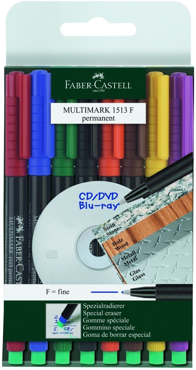 Faber-Castell Permanentmarker CD-Marker Multimark wasserfest ca. 0,6 mm 8 Farben Etui