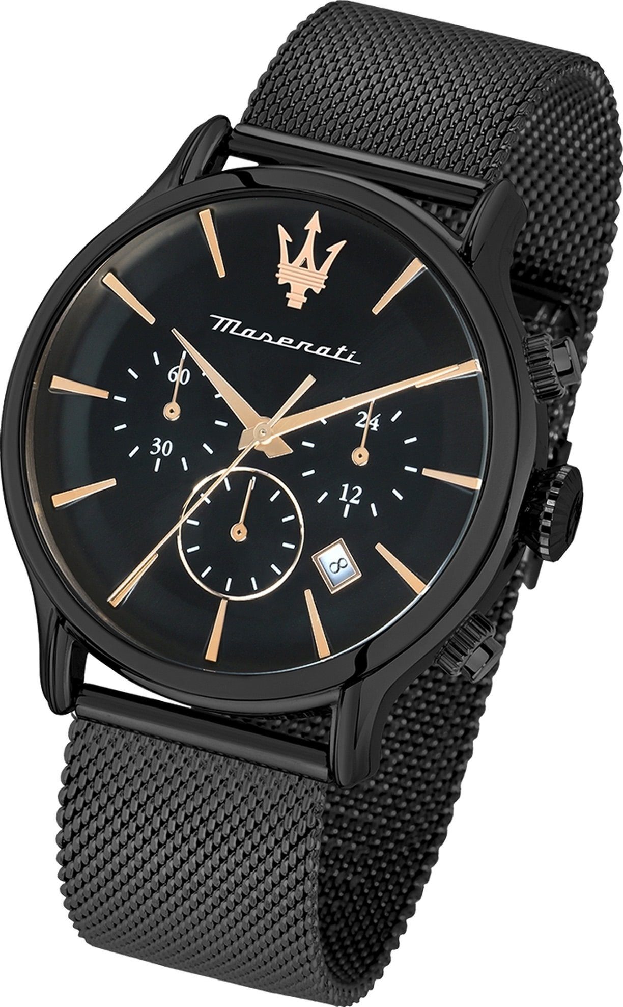 MASERATI Chronograph Maserati Herren Uhr Chronograph, (Chronograph), Herrenuhr rund, groß (ca. 48x42mm) Edelstahlarmband, Made-In Italy
