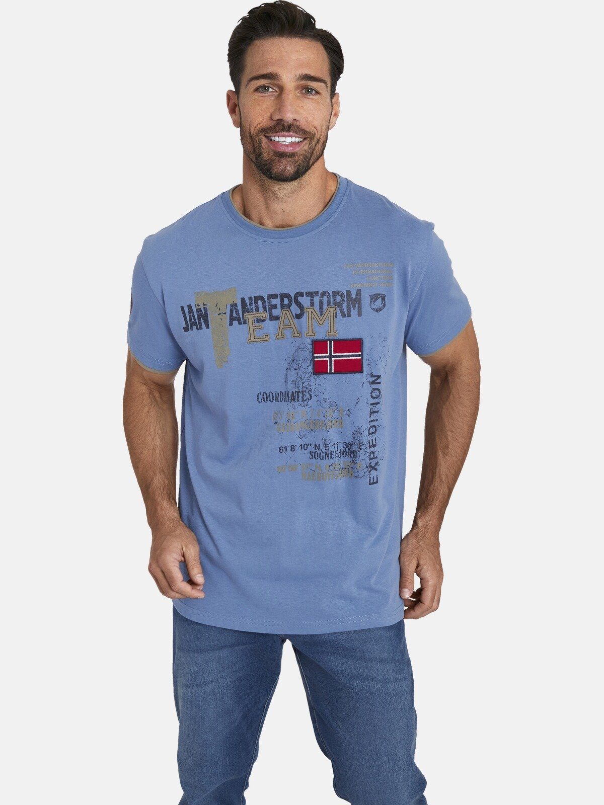 Jan Vanderstorm aus T-Shirt Baumwolljersey hellblau robustem SÖLVE