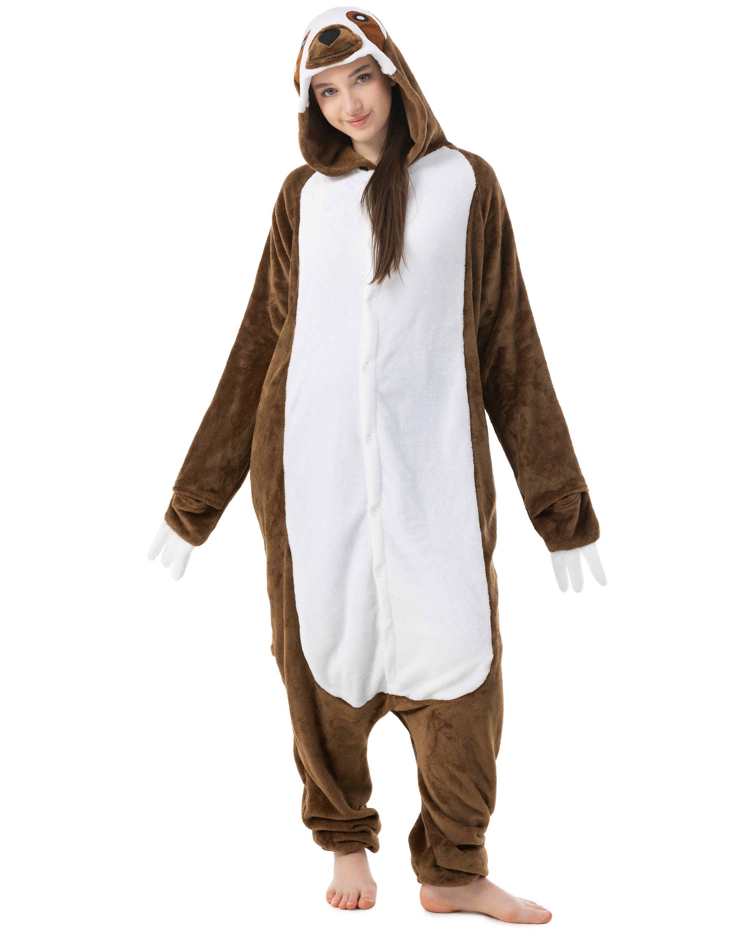 Katara Partyanzug Zoo Wilde Tiere Jumpsuit Kostüm Erwachsene S-XL, Eule blau -Faultier braun S (145-155cm)
