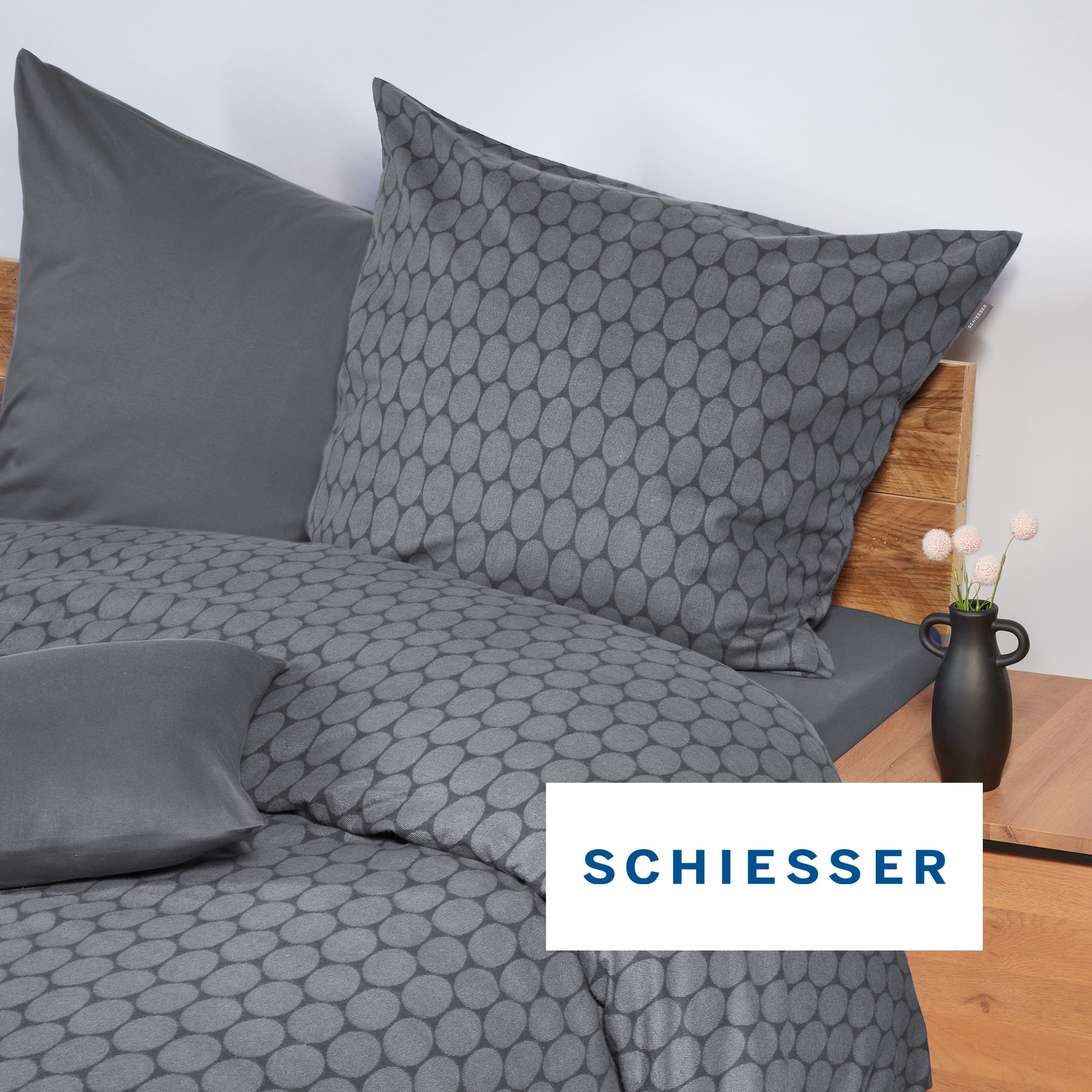 Schiesser Bettwäsche Drops aus wärmender Feinbiber-Qualität mit dezentem Grafikprint, Feinbiber, 2 teilig, OEKO-TEX® MADE IN GREEN – Bild 4 von 5