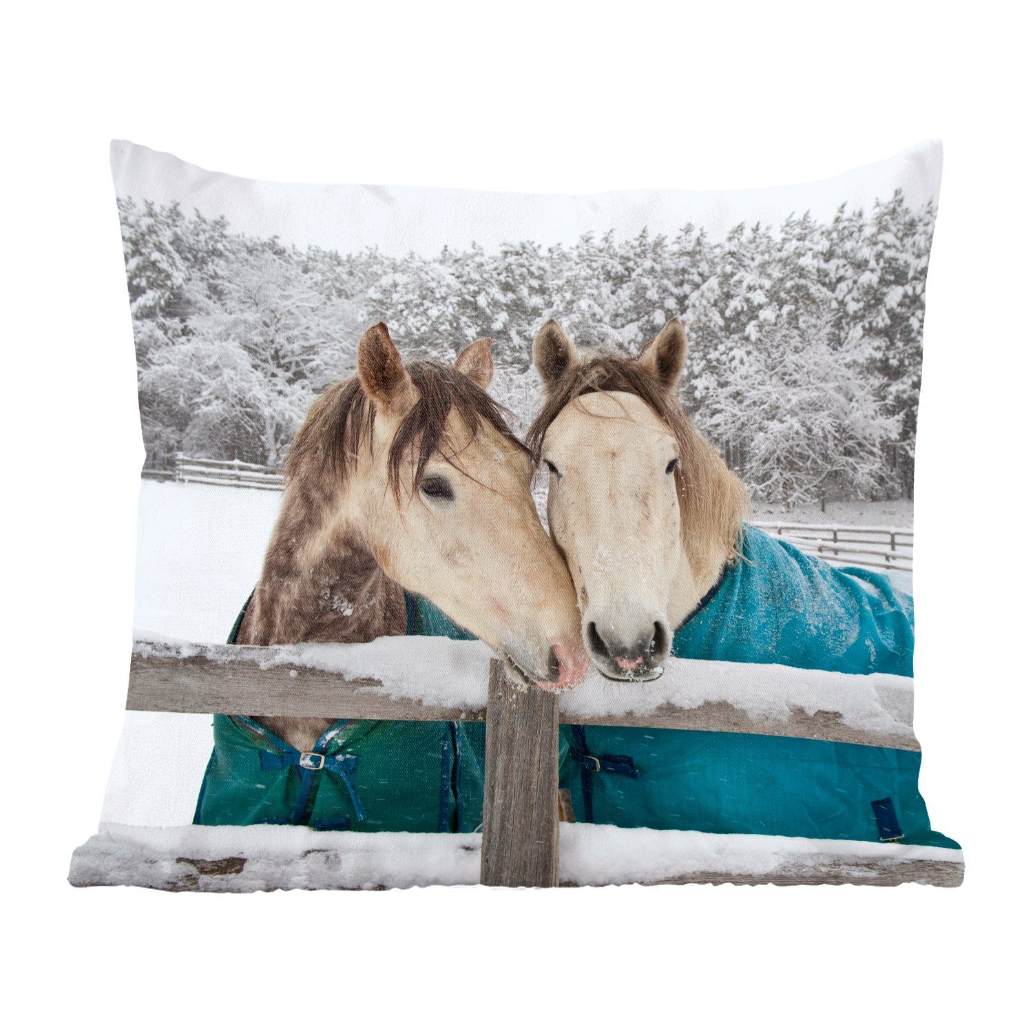 MuchoWow Dekokissen Pferde - Decke - Schnee, Zierkissen mit Füllung für Wohzimmer, Schlafzimmer, Deko, Sofakissen