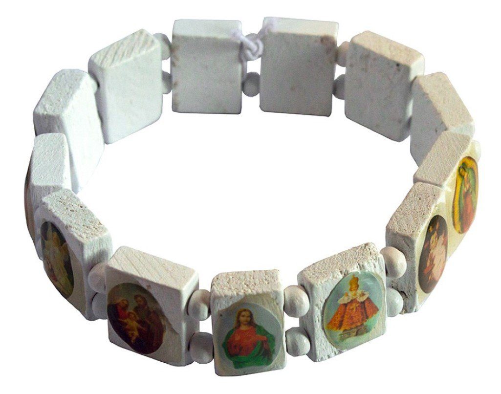 Saraswati Armband Armband "Holy Spirit" mit 12 Elementen, Holz, weiss, elastisch, Ø 6 cm