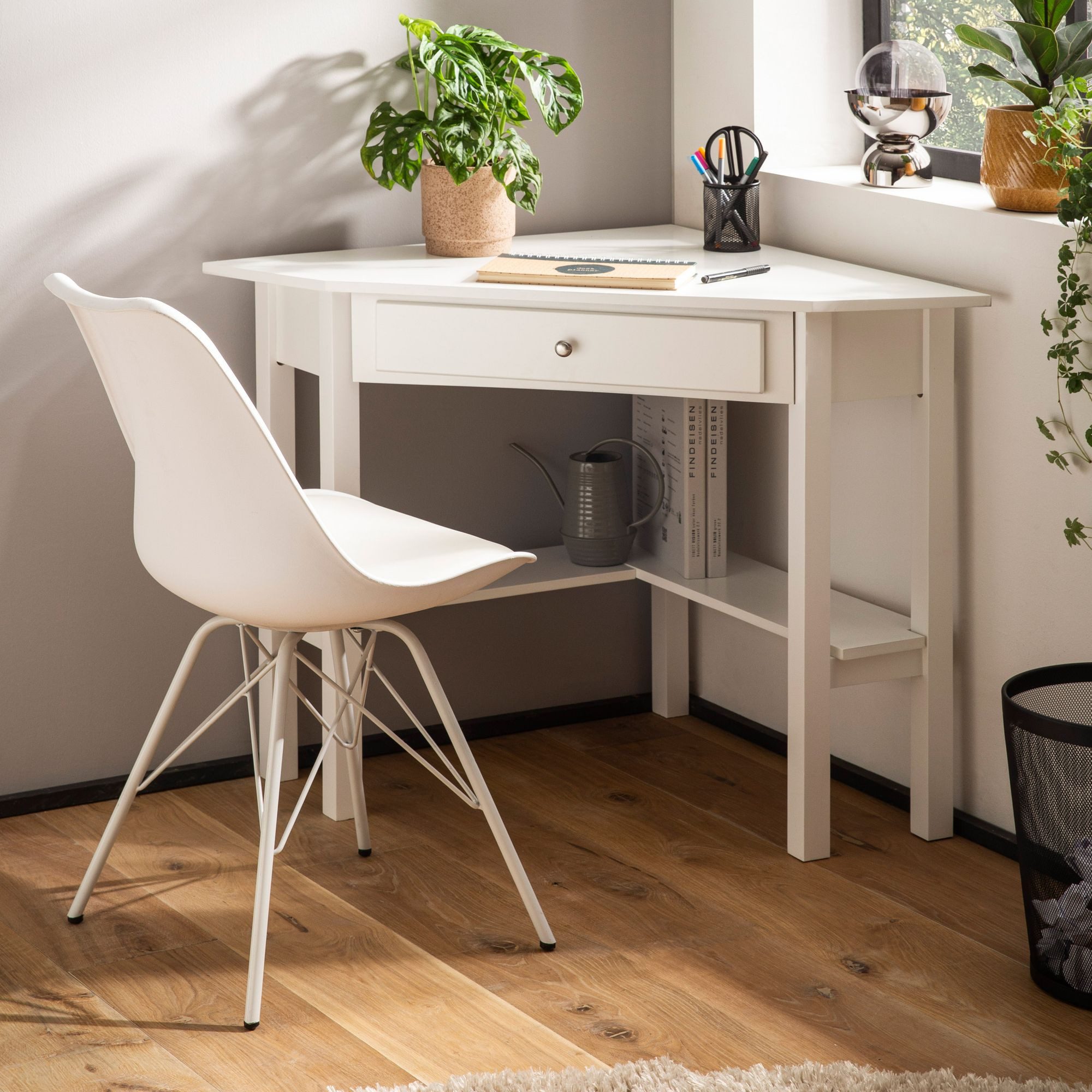 FINEBUY Schreibtisch FB107828 Eck 76 cm Weiß Schublade Tisch Platzsparend ( günstig online kaufen