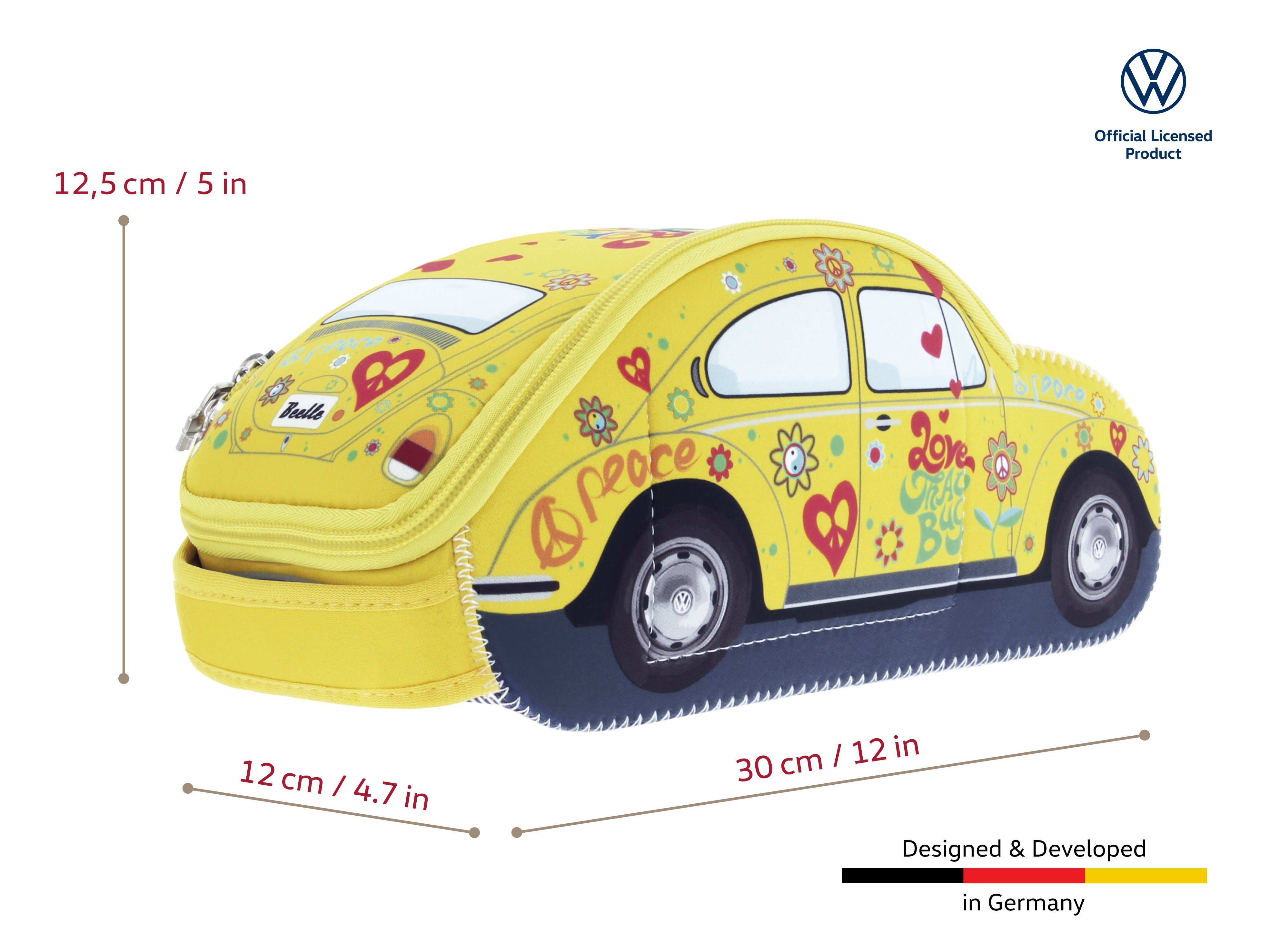 VW Collection by BRISA Kulturbeutel Volkswagen Neopren Kosmetikbeutel im Käfer/Beetle Design, gelbe Schminktasche