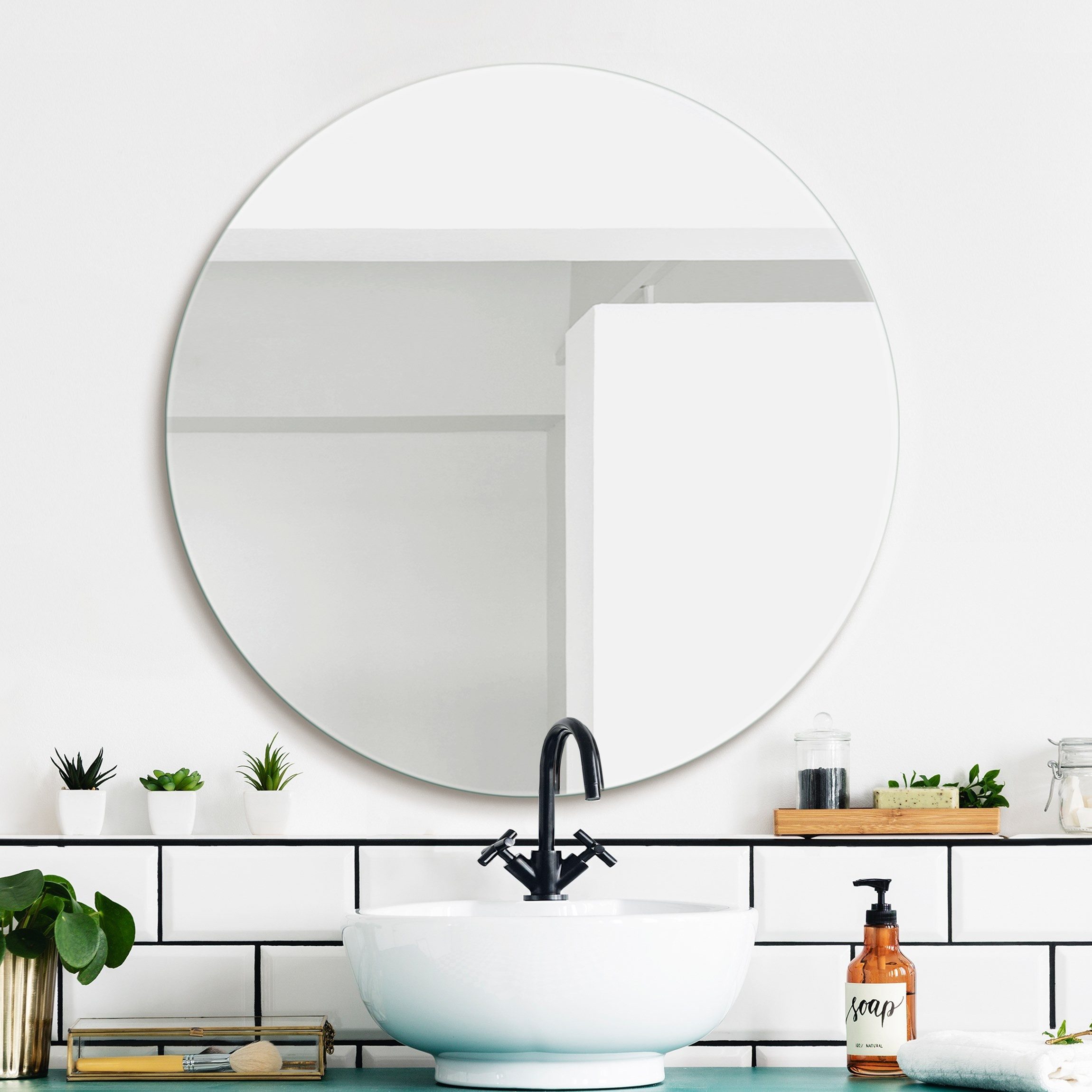 Bilderdepot24 Spiegel rund Badspiegel klein Wandspiegel ohne Rahmen (1-St., Spiegel inklusive Spiegelblechaufhängung + Z-Haken + PVC-Wandpuffer), Schlafzimmer runder Flurspiegel rahmenlos Schminkspiegel