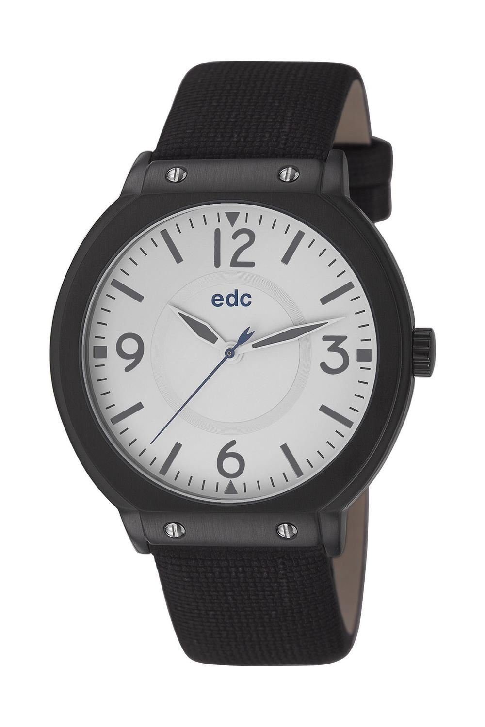 edc by Esprit Quarzuhr High Flyer, aus Edelstahl, Lederband, Schwarz, Weiß, Dornschließe