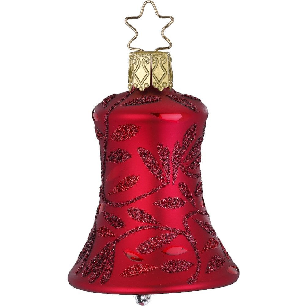 INGE-GLAS® Christbaumschmuck, Christbaumschmuck Glas Glocke 6,5cm mit Rankenmuster Rot matt