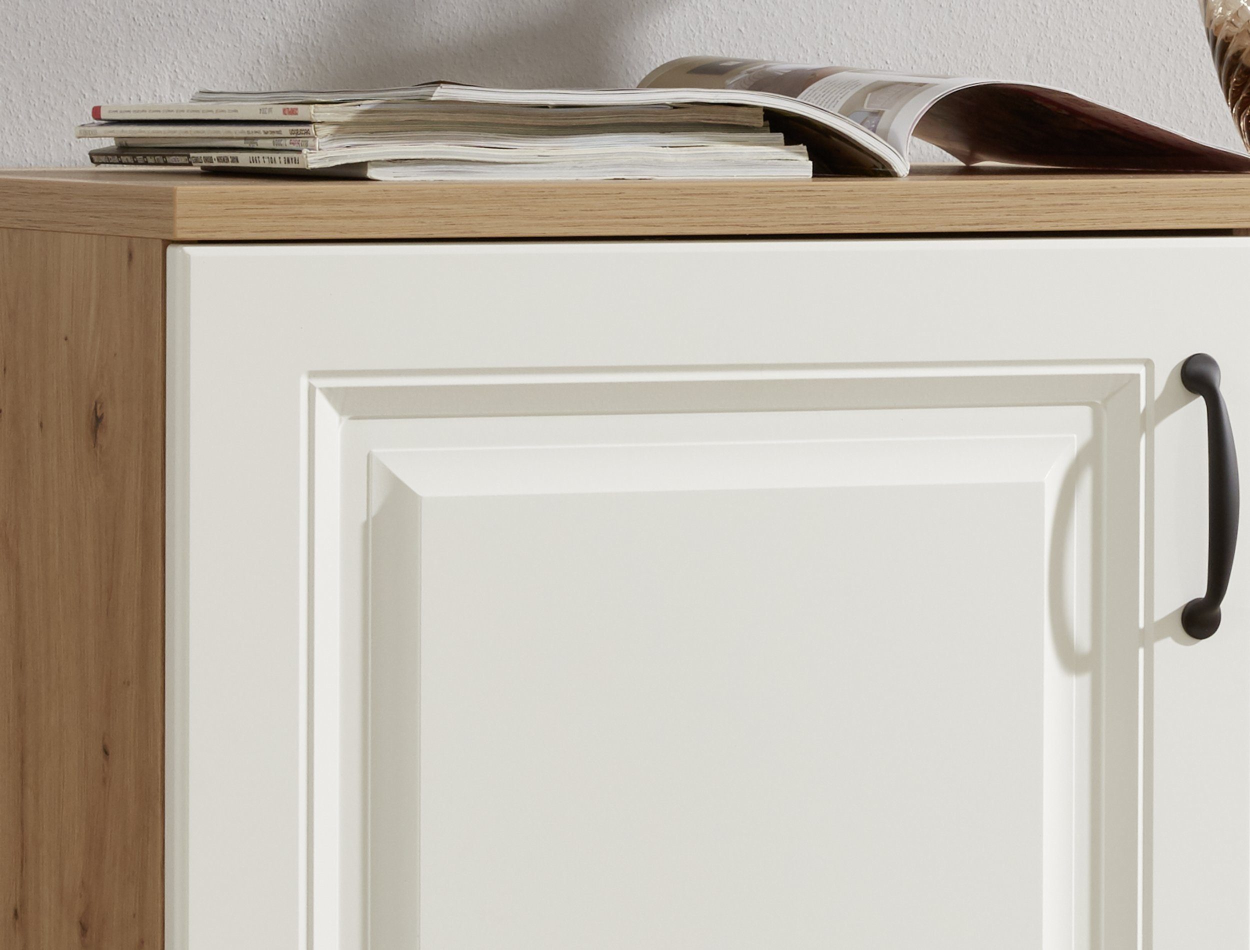 Küchen-Preisbombe Wohnwand Wohnzimmer Weiss Artisan 270 Wohnwand Landhaus Küche, Eiche cm Buffet Stilo (4-St)