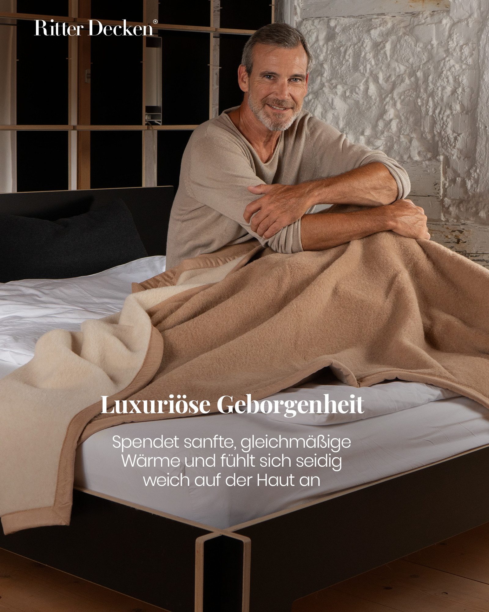 Wohndecke Zarte Alpakadecke Suri aus 100% Baby Alpakawolle, Ritter Decken, doppelseitige Wolldecke, Wendedecke, 100% Alpaka, weitere Größen