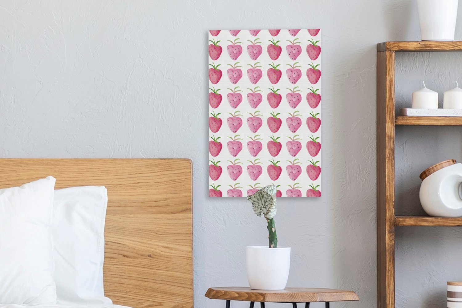 OneMillionCanvasses® Leinwandbild Erdbeeren - Zackenaufhänger, St), - fertig (1 Leinwandbild 20x30 Aquarell cm Weiß, inkl. bespannt Gemälde