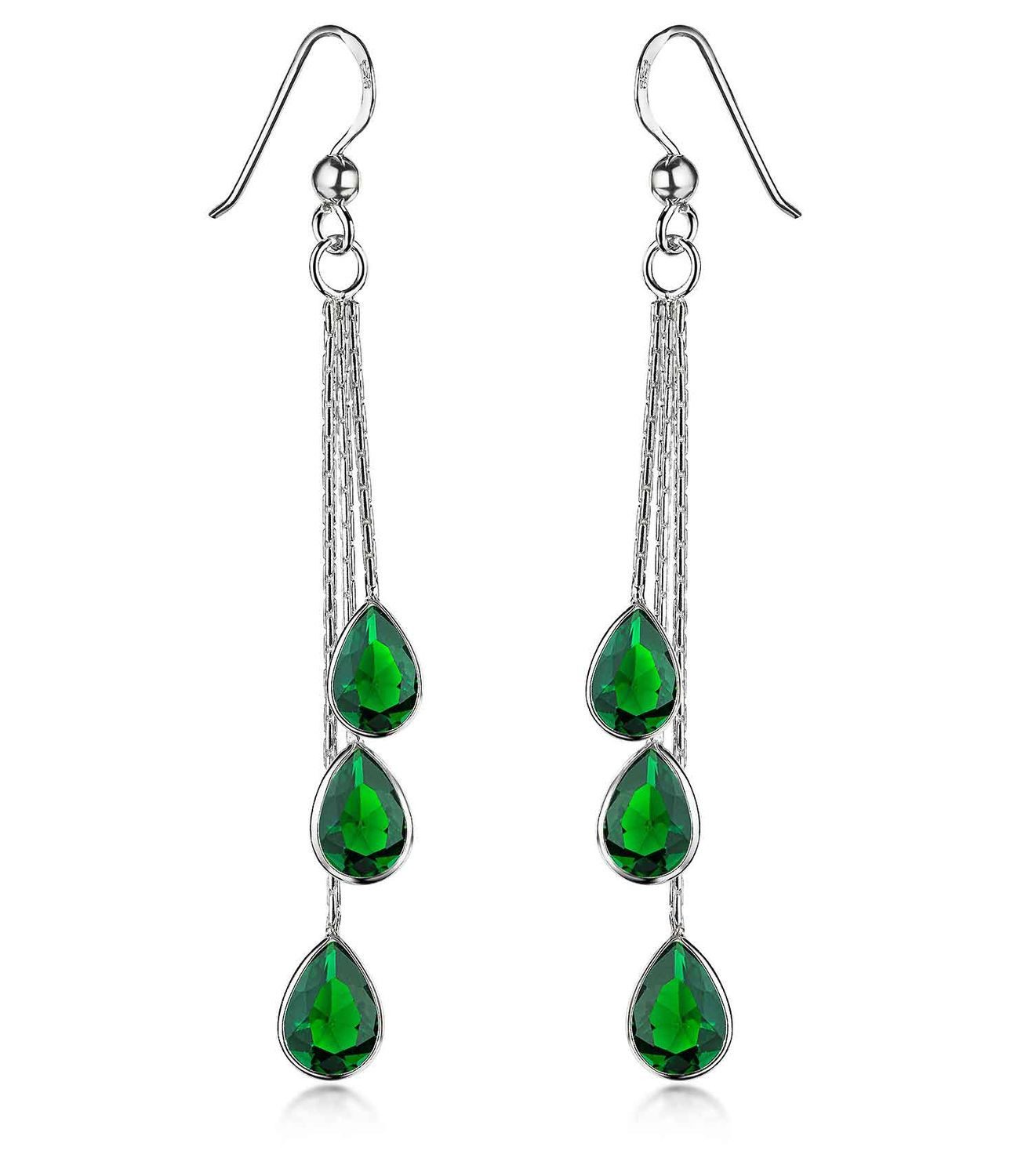 Materia Paar Ohrhänger Damen Tropfen Ohrhänger Zirkonia Grün SO-277, 925 Sterling Silber