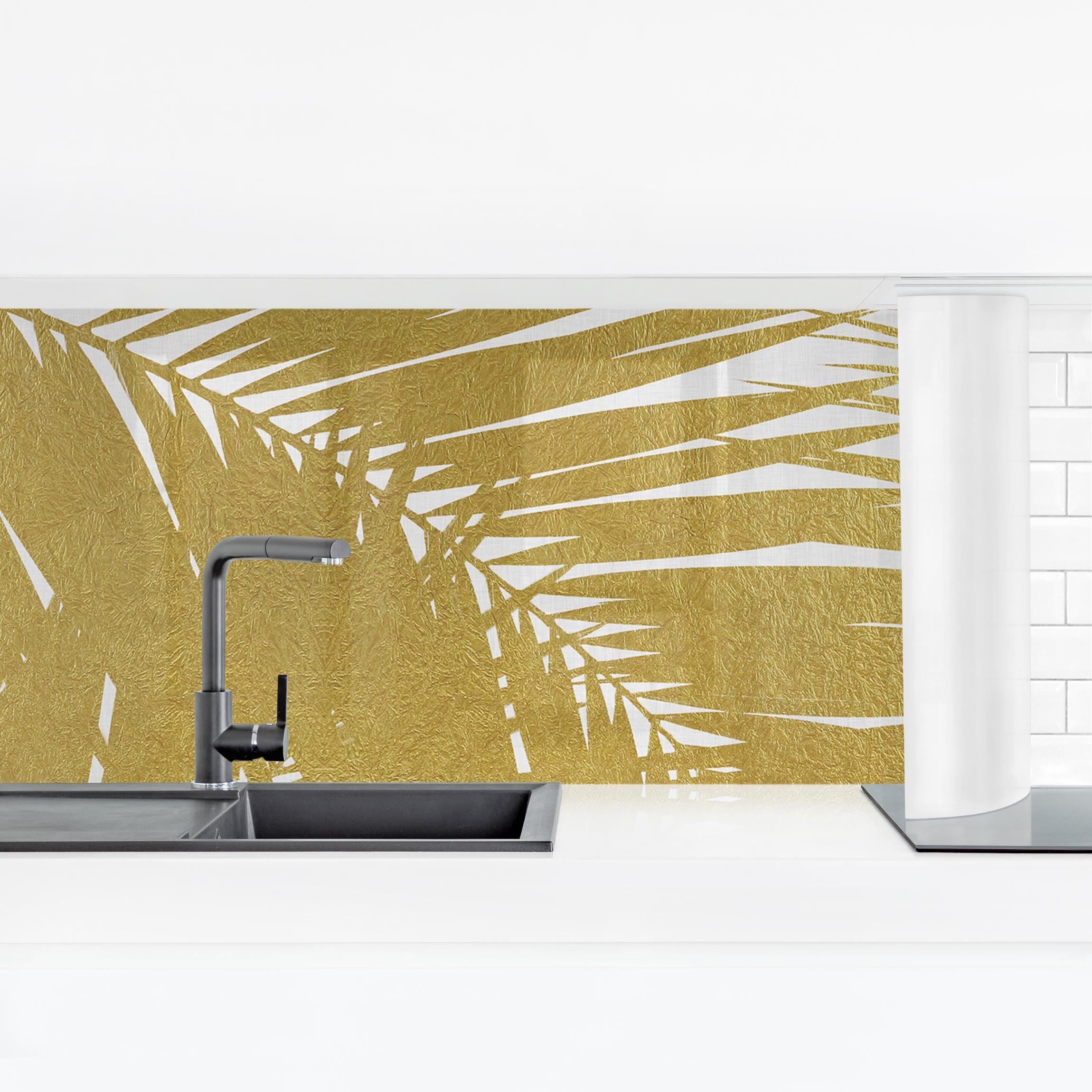 Bilderdepot24 Küchenrückwand selbstklebend gold Natur Tropisch, (1-tlg., Nischenrückwand - für Fliesenspiegel ohne Bohren - matt), Nischenrückwand fugenlos Wandpaneel Küche Herd