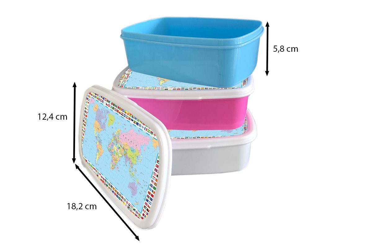 MuchoWow Lunchbox Snackbox, Flagge - Erwachsene, rosa Kinder, Farben, Brotdose Kunststoff, für Mädchen, Brotbox Welt - - Kunststoff (2-tlg), Karte