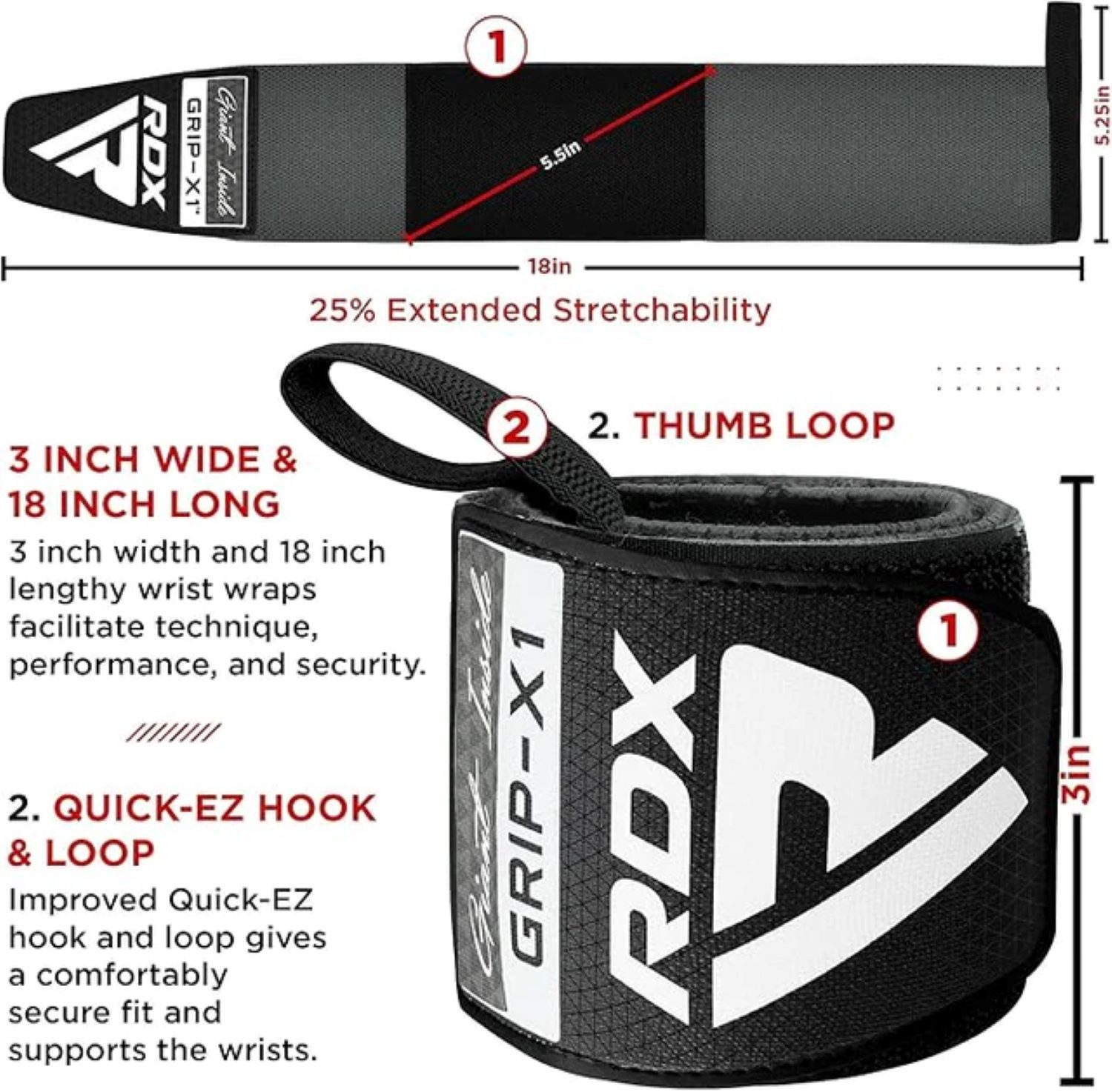 RDX Handgelenkstütze RDX Wrist Bandages, Gym Bandage Wrist Straps, Weightlifting Men Women