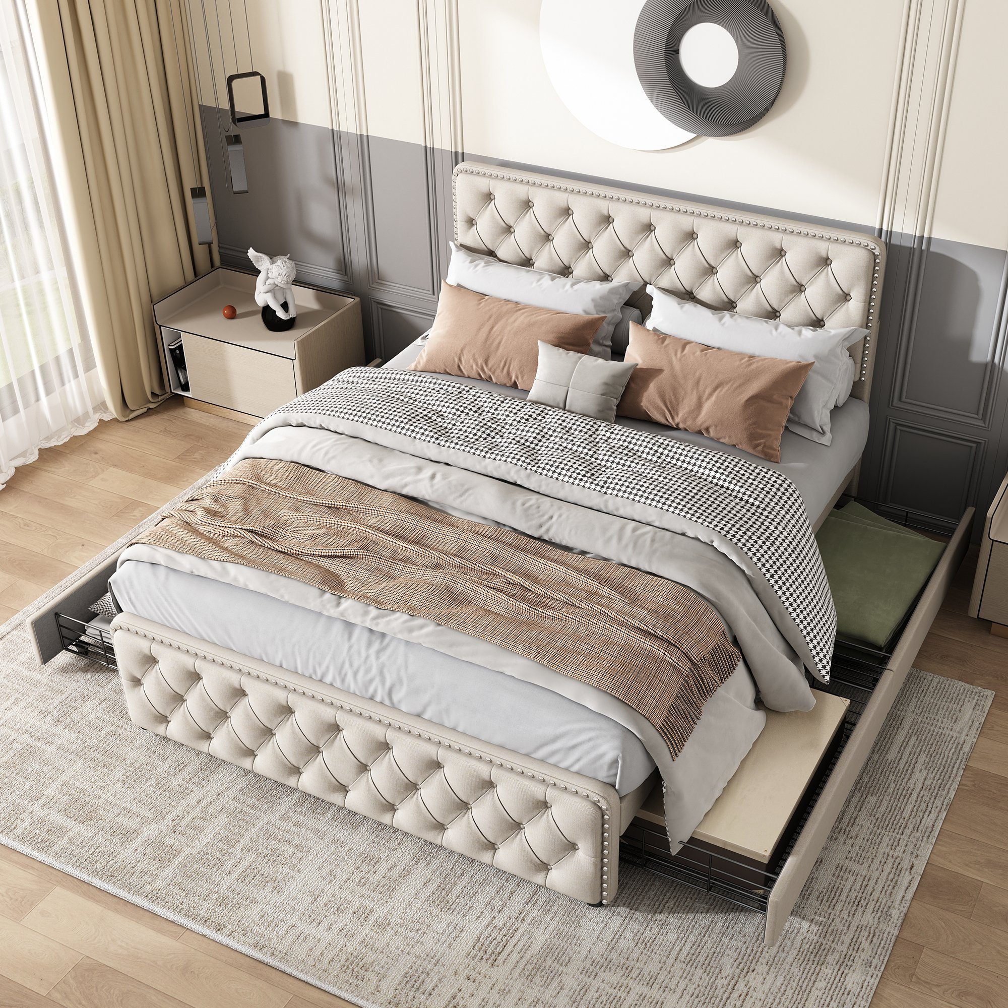 REDOM Polsterbett Doppelbett (Höhenverstellbares Kopfteil), 180 günstig online kaufen
