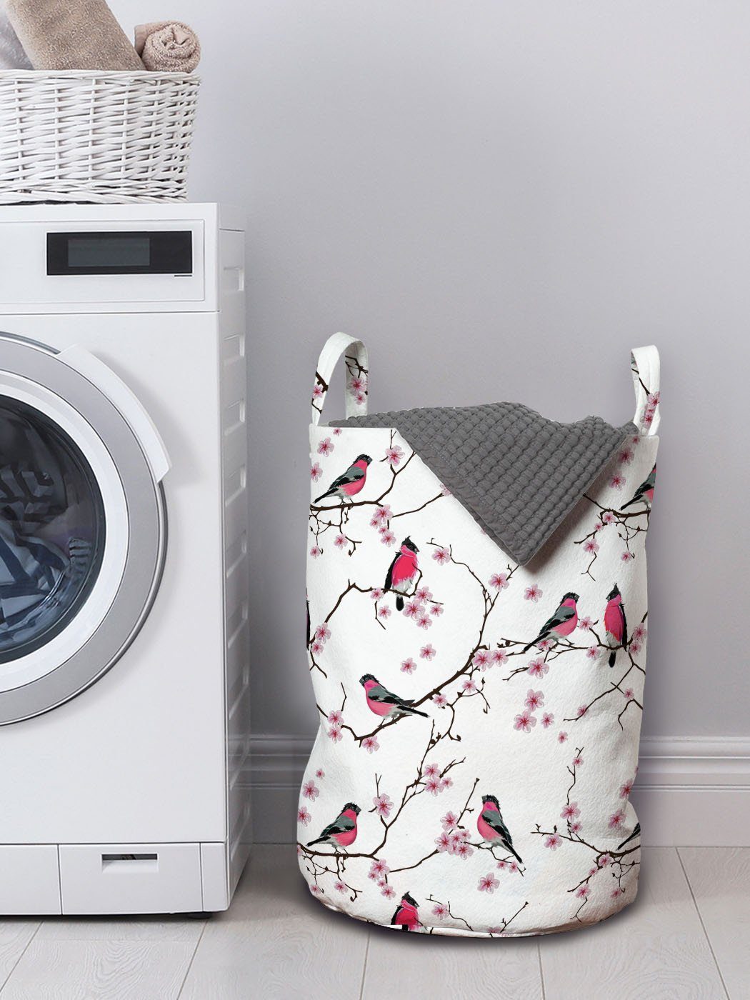 Griffen Kordelzugverschluss Abakuhaus Vögel Wäschekorb mit für asiatisch Dompfaff Waschsalons, Wäschesäckchen Sakura