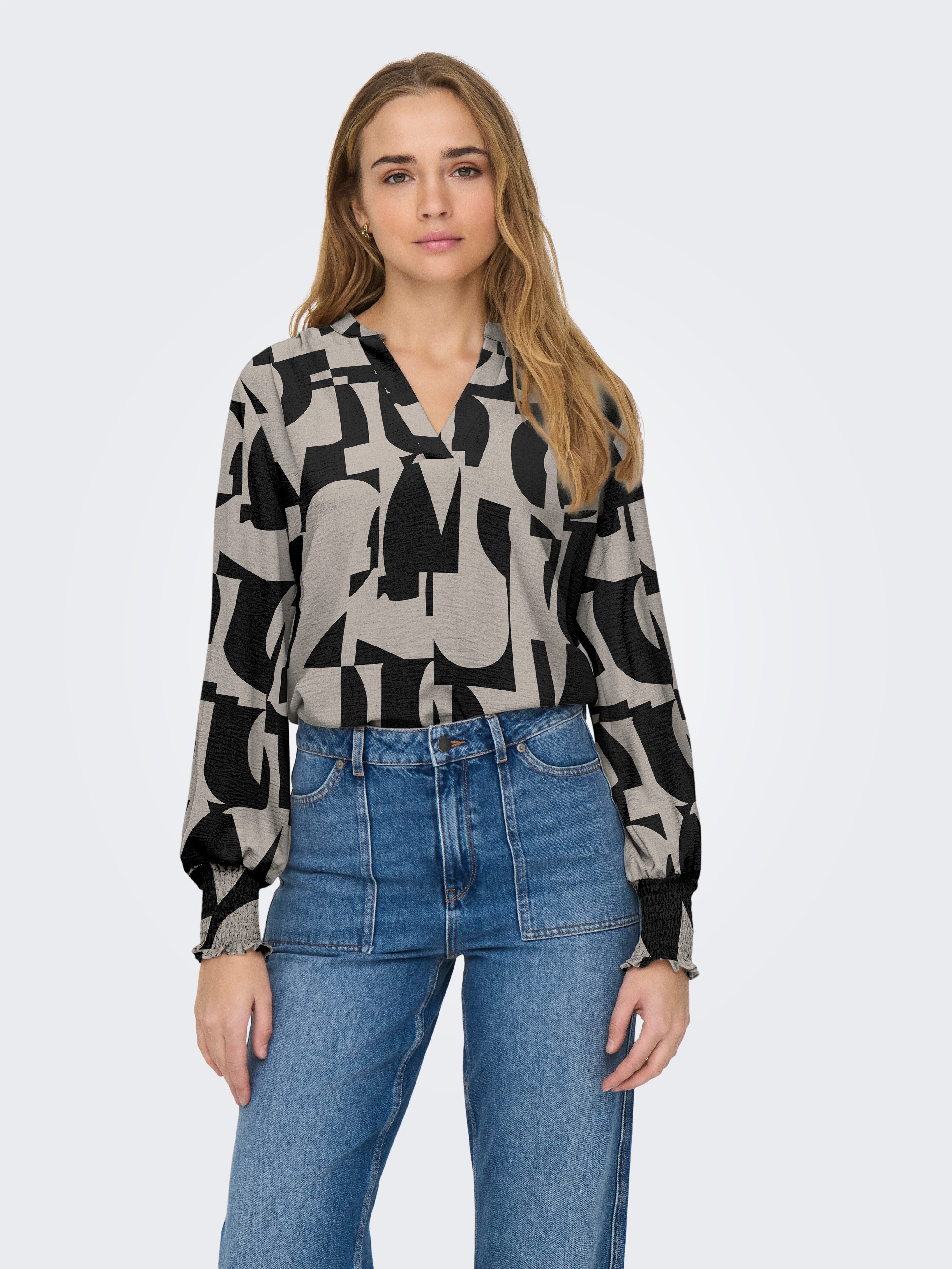 ONLY Blusenshirt ONLMETTE V-NECK LS SMOCK TOP NOOS WVN günstig online kaufen