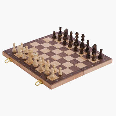 goki Spielesammlung, Schach Schachspiel delux in Holzklappkassette, Box dient als Spielfeld.