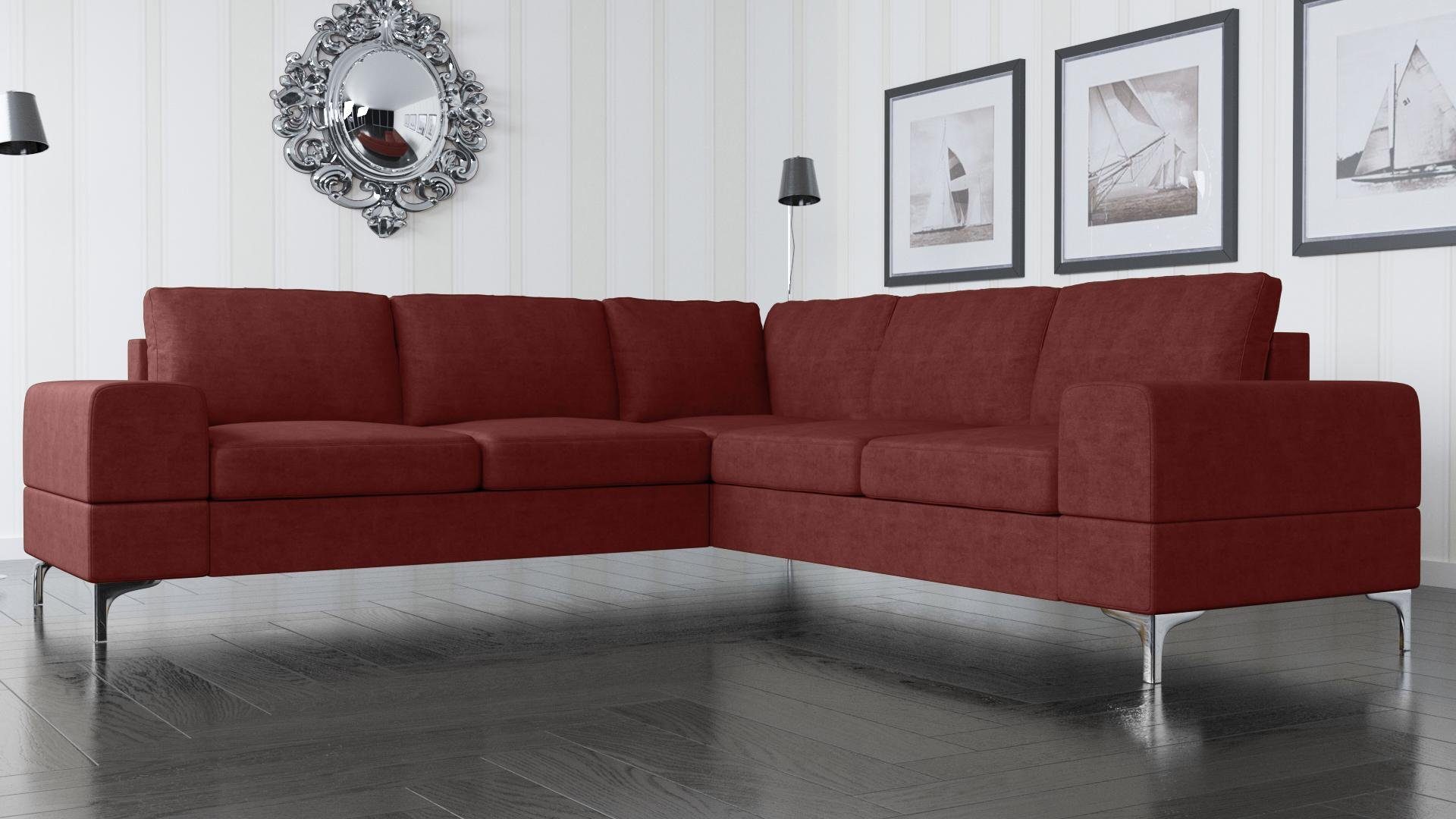 JVmoebel Ecksofa, Couch Ecksofa Textil Wohnzimmer Design Modern L-Form Türkis Möbel Rot