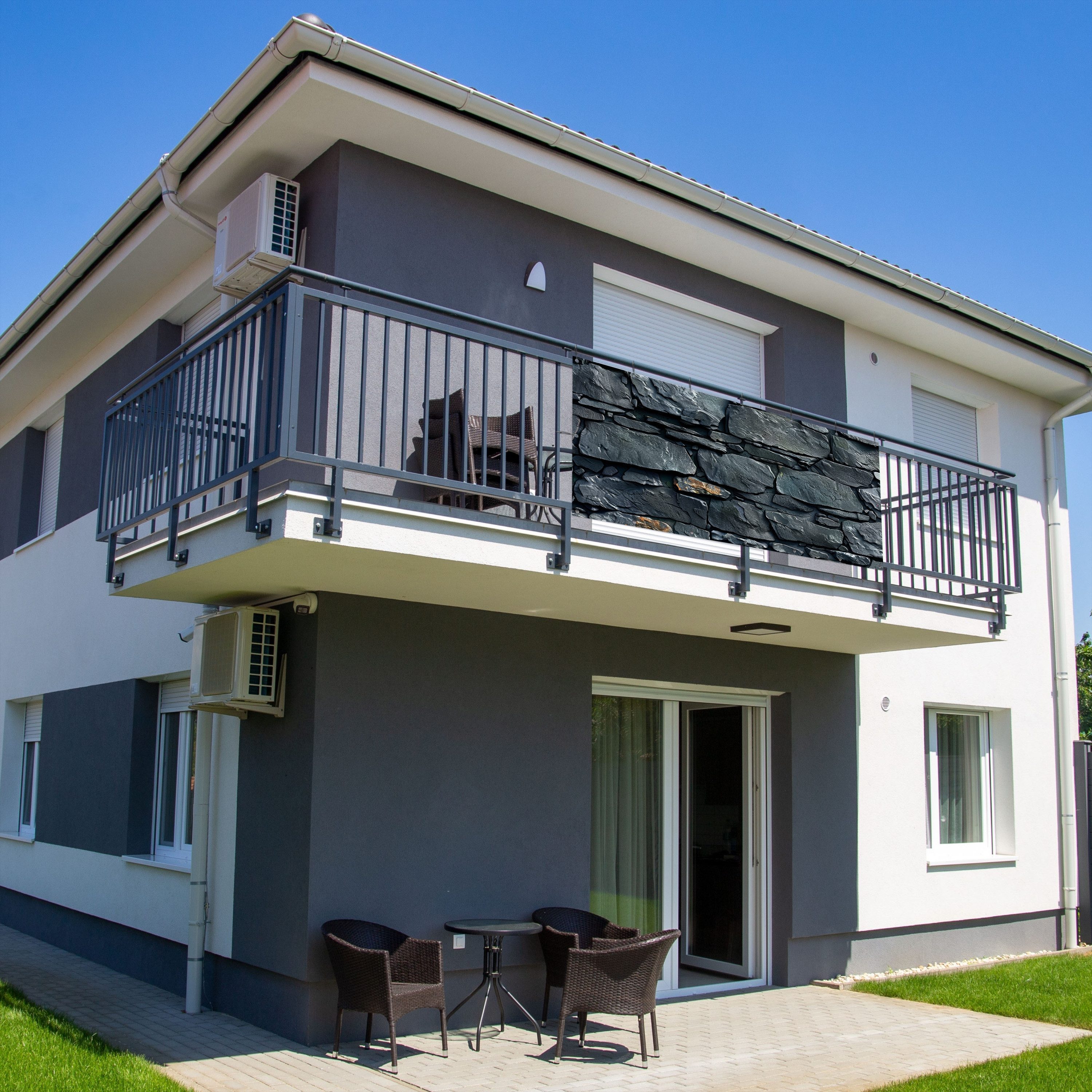 MuchoWow Balkonsichtschutz Steine - Steinoptik - Anthrazit - Grau (1-St) Balkon Sichtschutz 90x200, Windschutz für Zaun PVC, 200x90 cm
